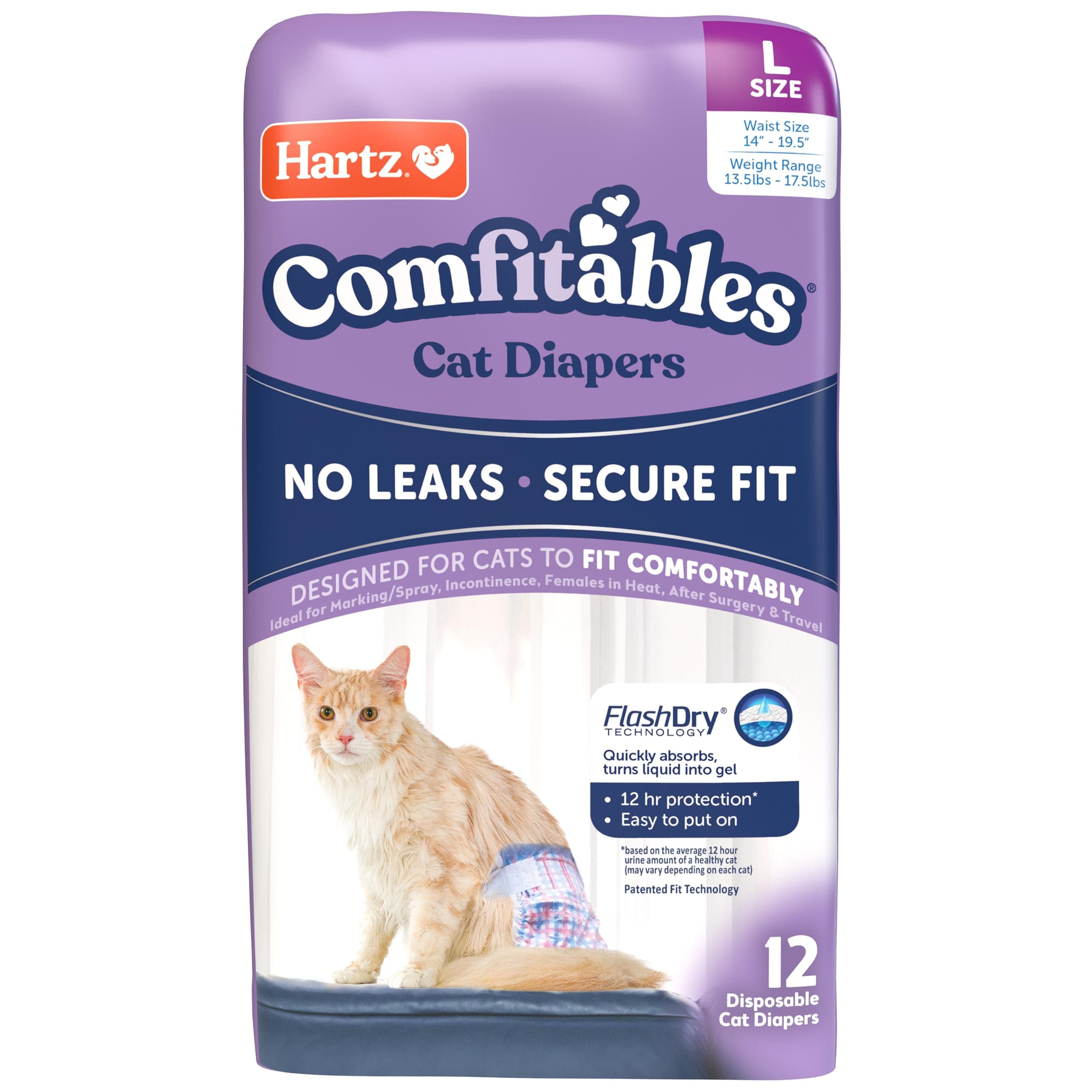 Disposable Cat Diapers, Easy to Put On, Comfortable & Secure Fit for 12 Hours Leak Protection, Multiple Sizes