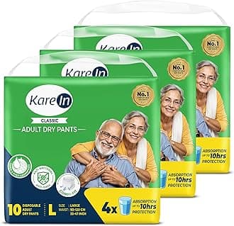 KareIn Classic Adult Diaper Pants, Large 90-120 Cm (35"- 47"), 30 Count, Unisex, Leakproof, Elastic Waist, Wetness Indicator, Pack of 3