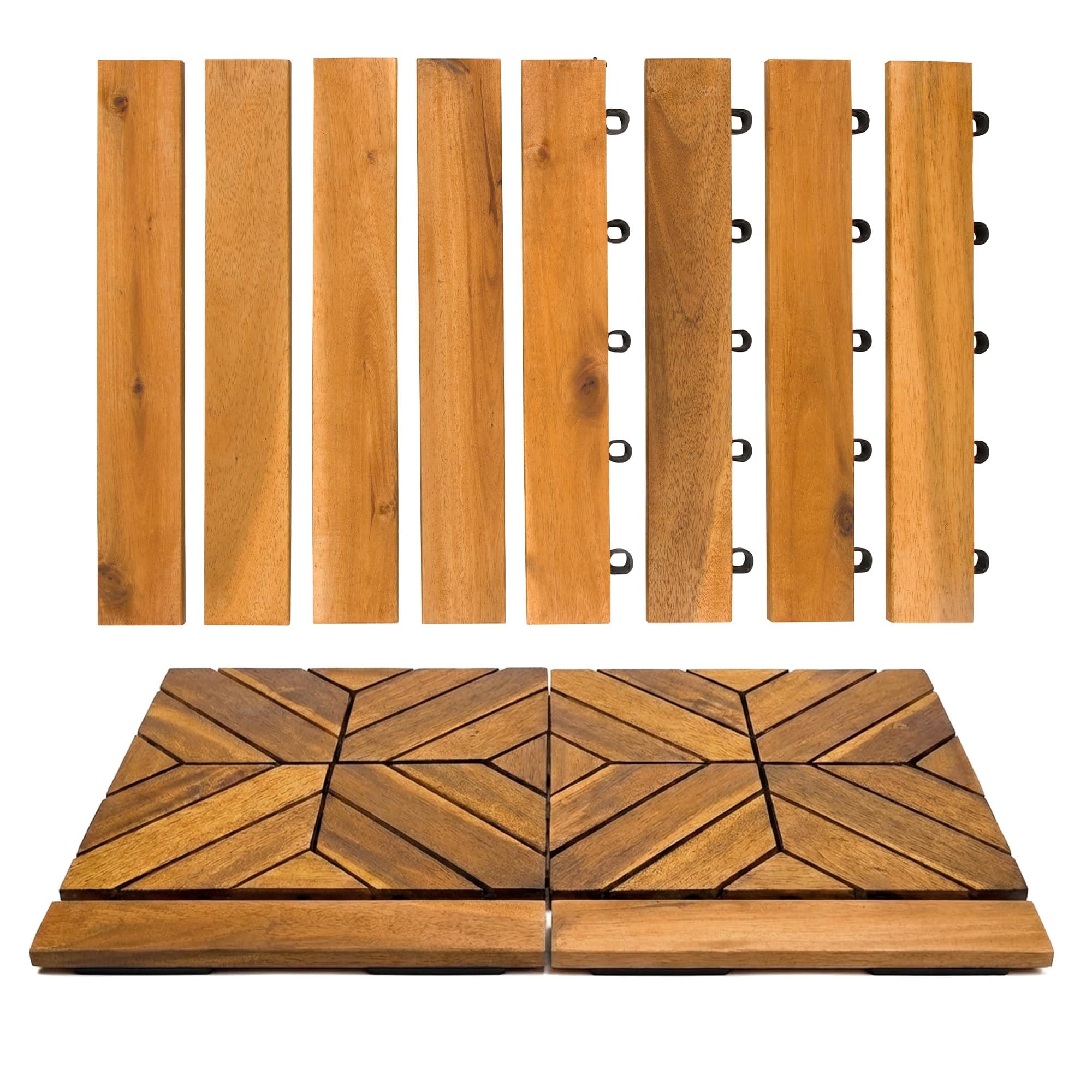 Edges for Interlocking Deck Tiles – Snap-On Straight Edge Trim for Wooden Decking, Outdoor Flooring & Patio Tiles | 12x12 Acacia Hardwood Border for Balcony, Porch & Garden | 8 Pack