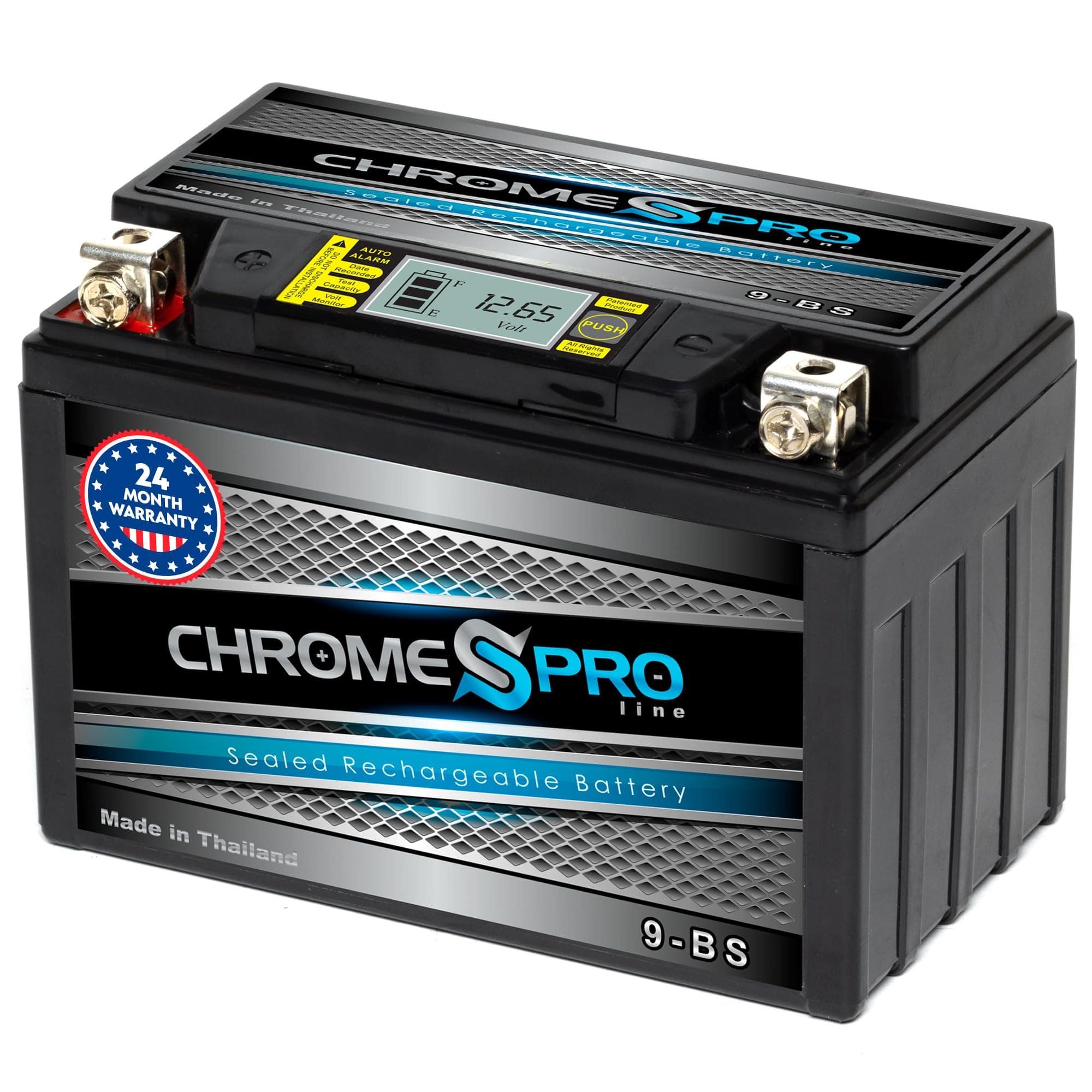 Chrome S Pro iGel YTX9-BS Battery – 120 CCA, Gel Electrolyte, LCD Display, 12V 8Ah – Fits ATV, Motorcycle, Scooter, Jet Ski, Dirt Bike, UTV, Snowmobile & More – T3 Nut & Bolt Terminal