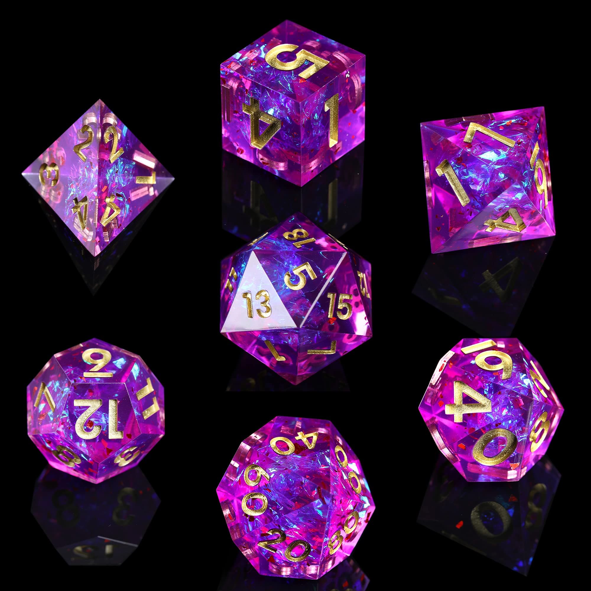 DND Dice, DND Dice Set, Dungeons and Dragons Dice, Sharp Edge Dice with Beautiful Inclusions (Amethyst Color)