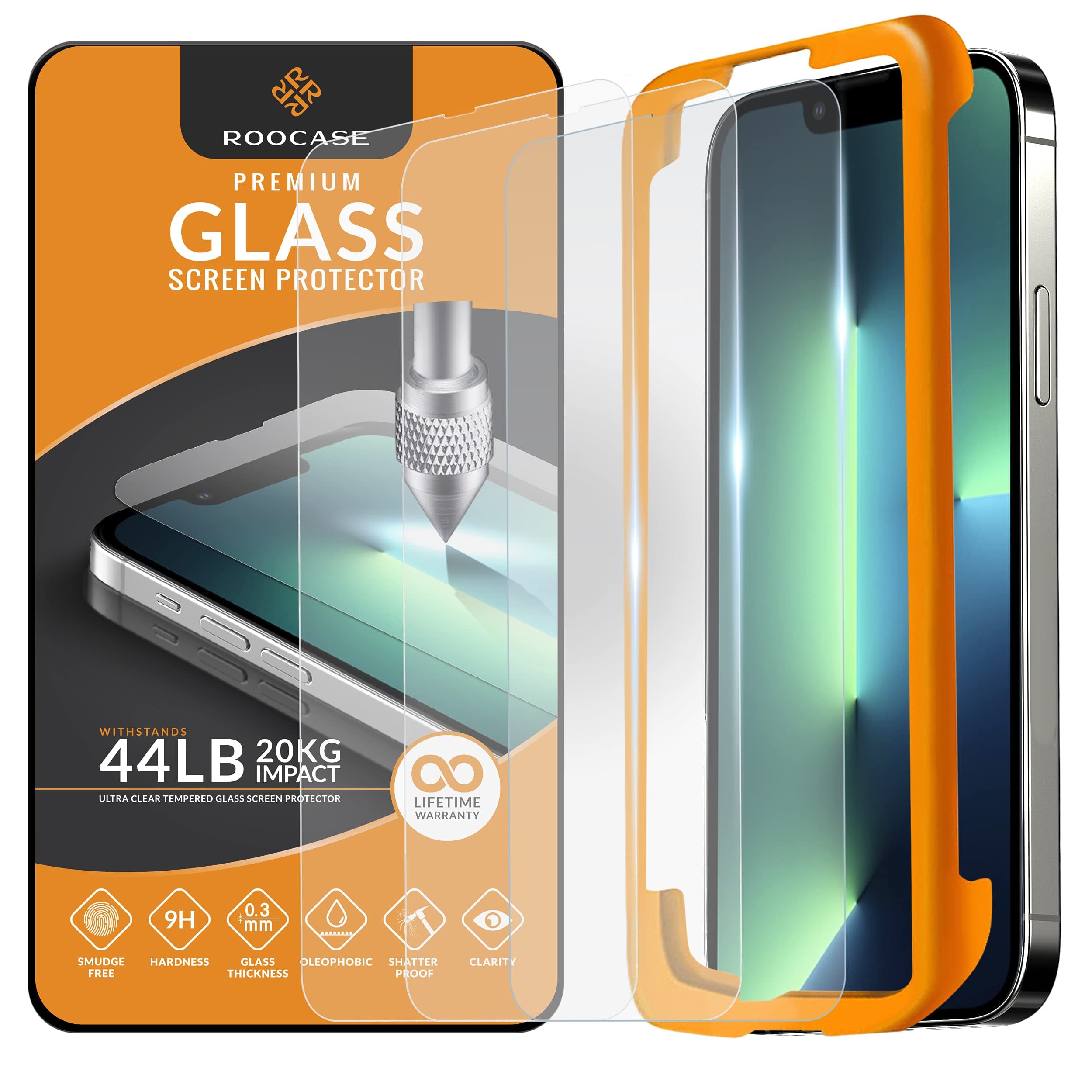rooCASE Glass Screen Protector for Apple iPhone 13 / iPhone 13 Pro, (6.1 Inch), Case Friendly Tempered Glass Front Cover Protection with Alignment Frame, Pack of 3