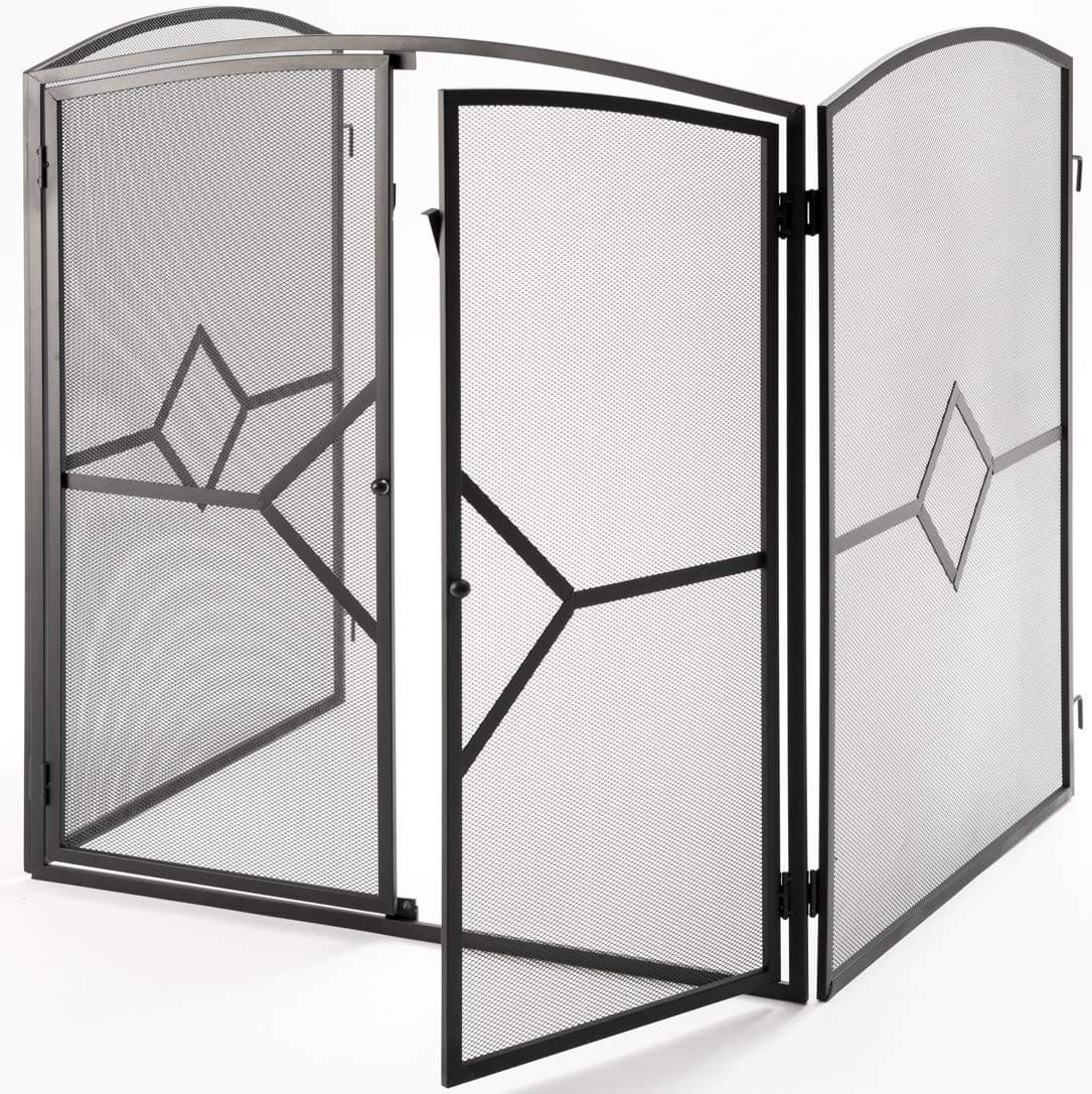 Crannog Heavy Duty Fire Guard Screen with Front Door, Features Back Safety Latch for Child & Baby. for Fireplace, Open Fire, Log Burner. Screen Fireguard to Keep Dog, Cat, Pet & Dogs Safe (Design)