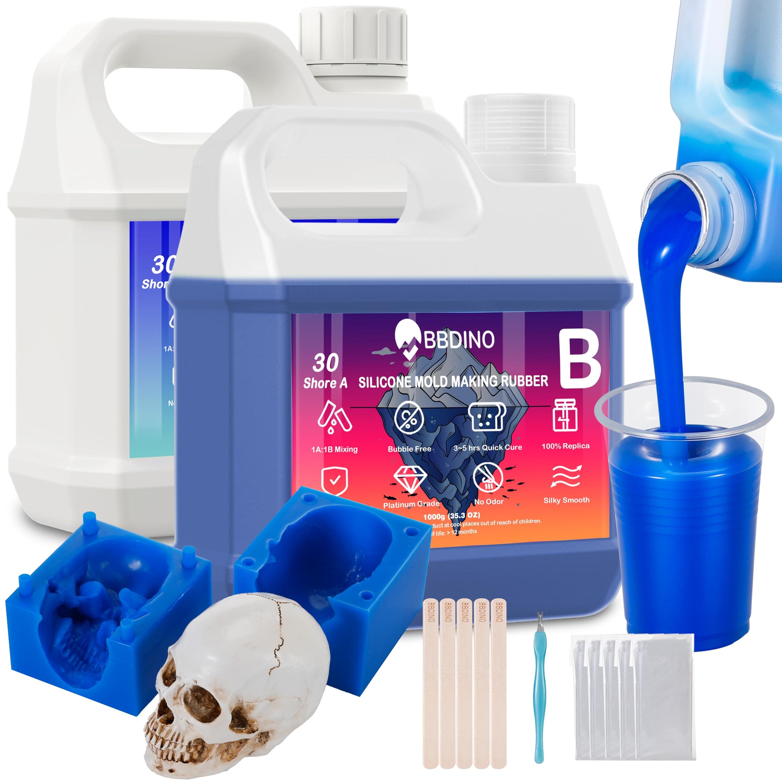 Silicone Mold Making Kit,Liquid Silicone for Mold Making 30A Sapphire Blue,High Strength Silicone Rubber Mold Making Kit,1:1 by Volume Ideal for Casting Resin/Jewelry Silicone Molds 4.4 lbs