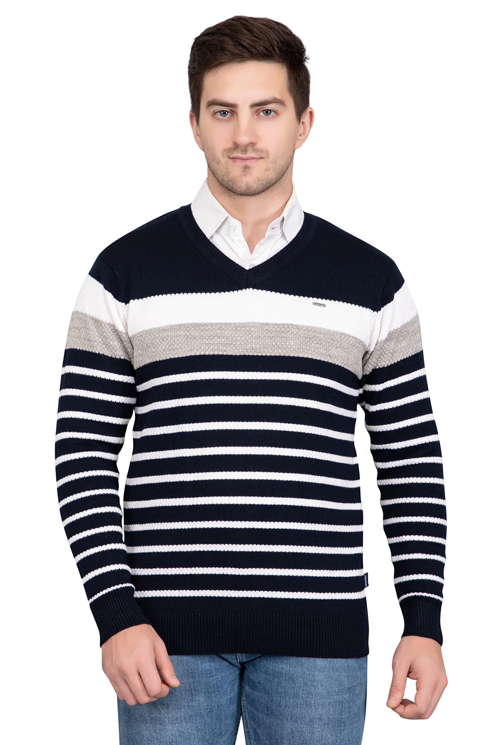 GODFREY Thin and Warm V Neck Pullover Woolen Sweater for Men