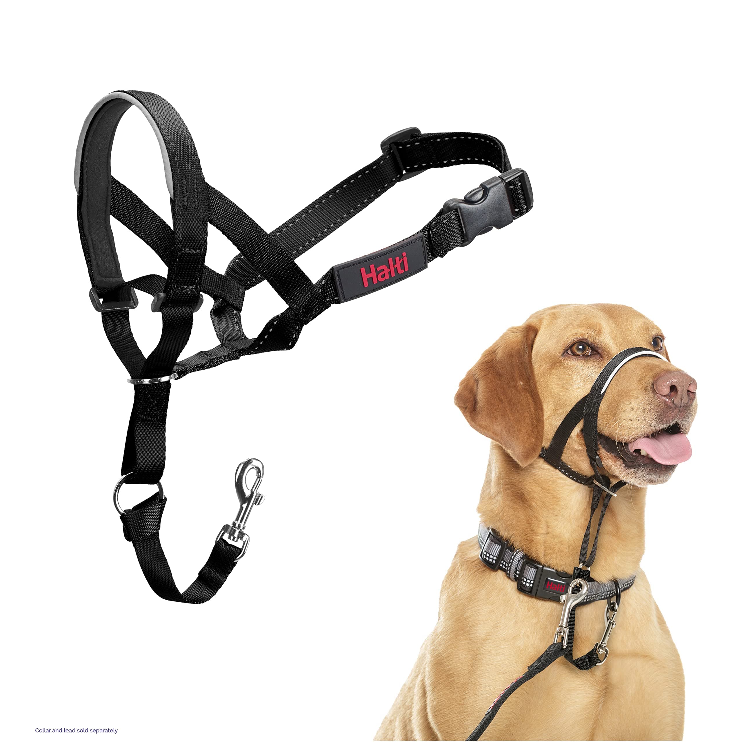 Headcollar - Stop Your Dog Pulling on the Leash. Adjustable, Reflective and Lightweight, with Padded Nose Band. Dog Training Anti-Pull Collar for Medium Dogs (Size 3, Black)