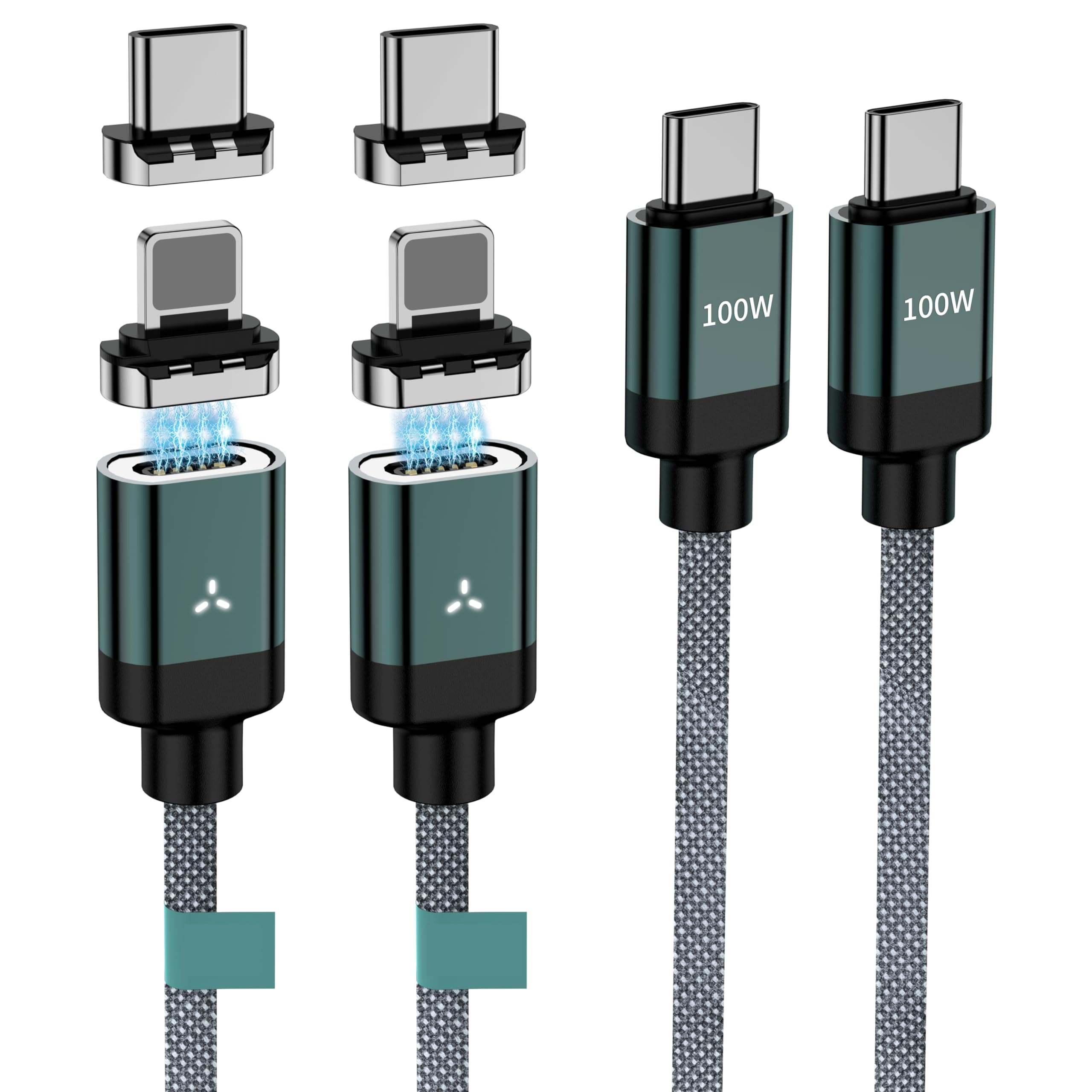 100W 2 in 1 Magnetic USB C Charging Cable [2-Pack, 4/6.6FT] 480Mbps Data Transfer, 5A c to c Cable Fast Charging for iPhone 15/14/13 Pro Max, MacBook Pro,iPad,Galaxy S22,Pixel