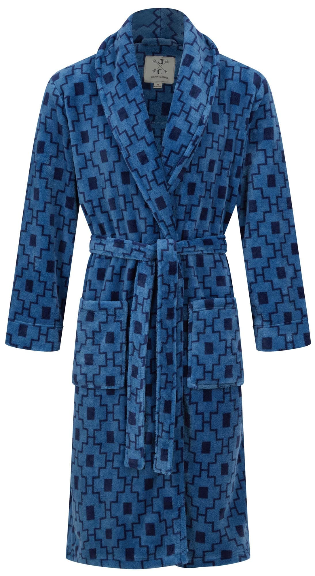 John ChristianMen's Fleece Robe, Blue Geometric Pattern