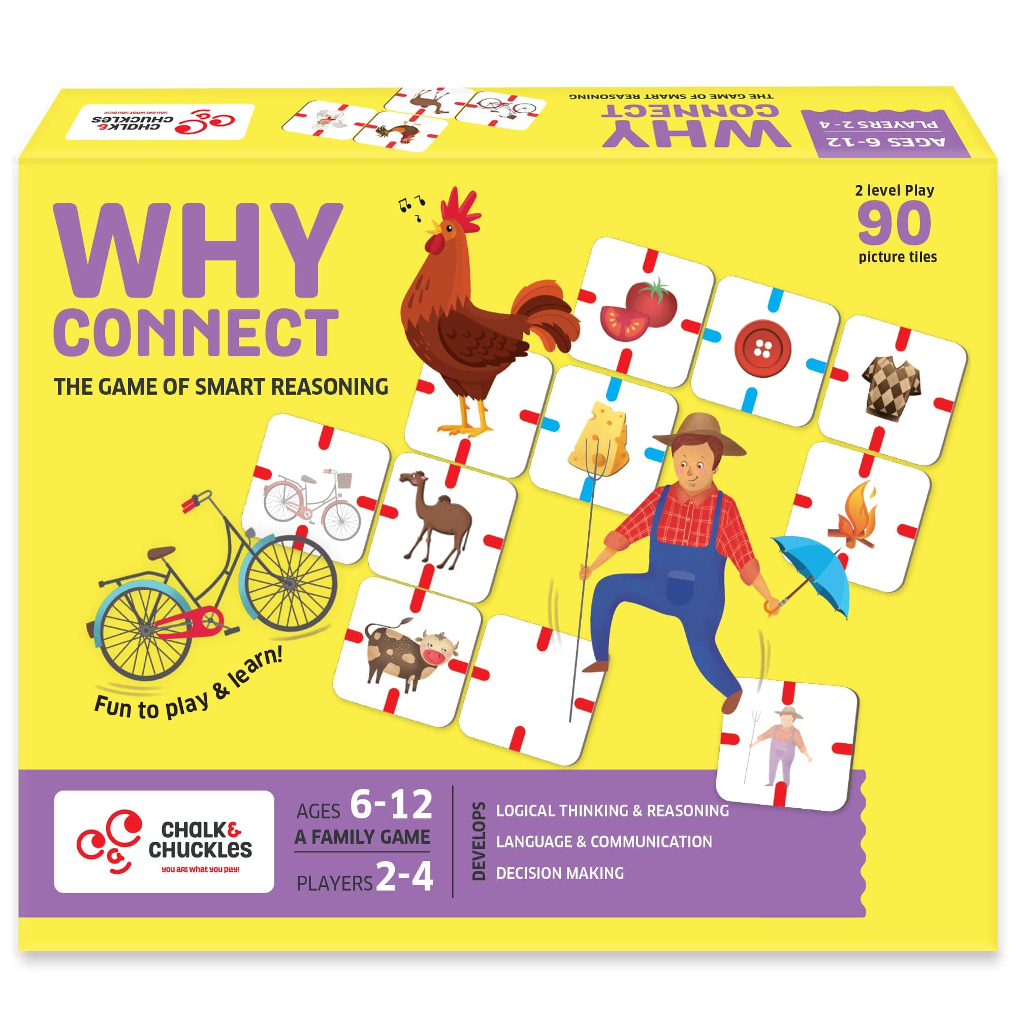Chalk and Chuckles Why Connect Board Game, 2-4 Players, Ages 6+, Super Fun Family Game, Gifts for Kids 5+ Years