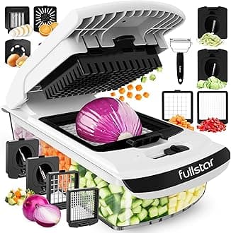 Vegetable Chopper & Cutter - Slicer Dicer Spiralizer with Container for Food Veg Onion Cucumber Tomato Salad Potato French Fry - Kitchen Gadgets & Accessories (PRO 9-in-1, White)