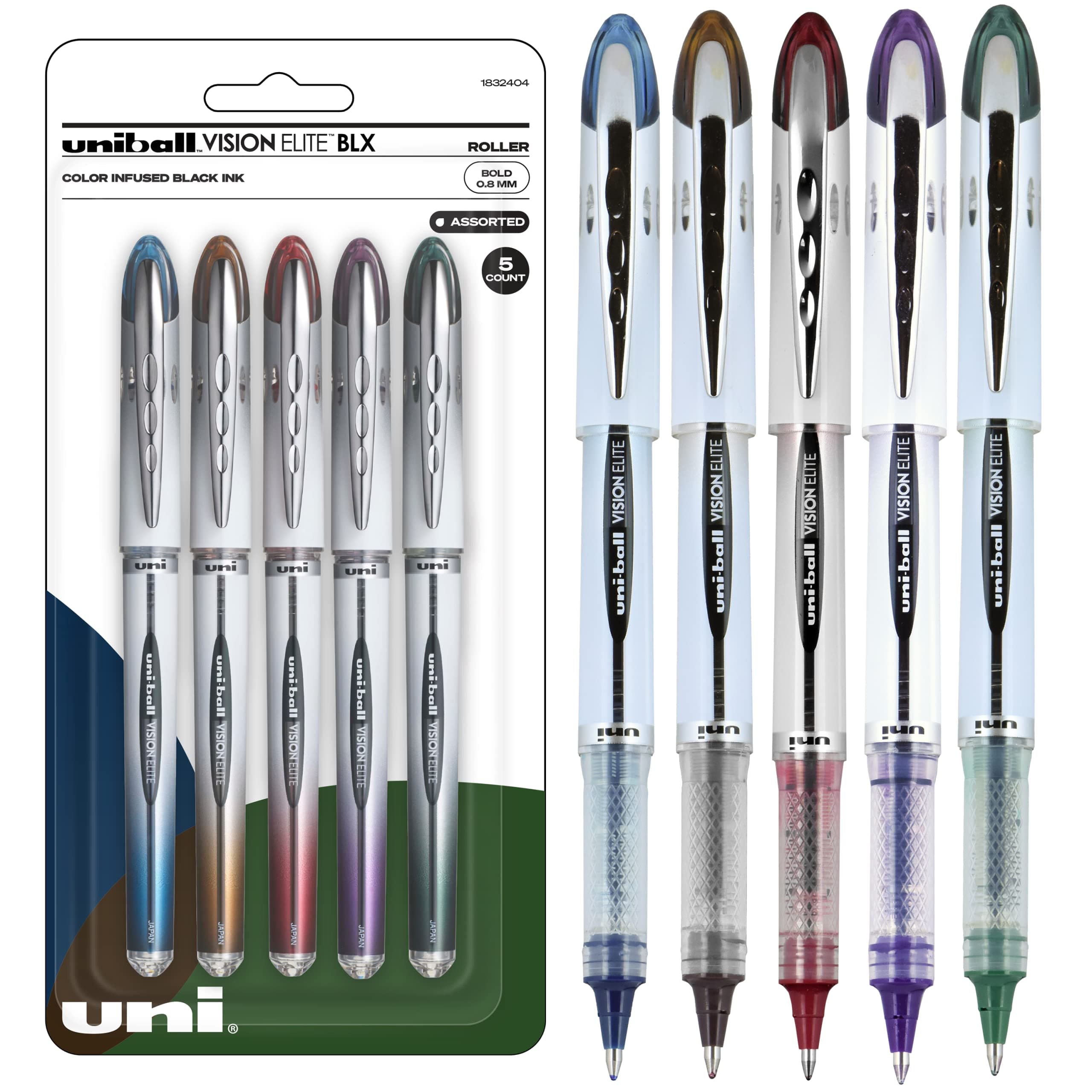 Vision Elite BLX Series Rollerball Pen, 0.8 mm, Assorted, 5/ST, Sold as 1 Set