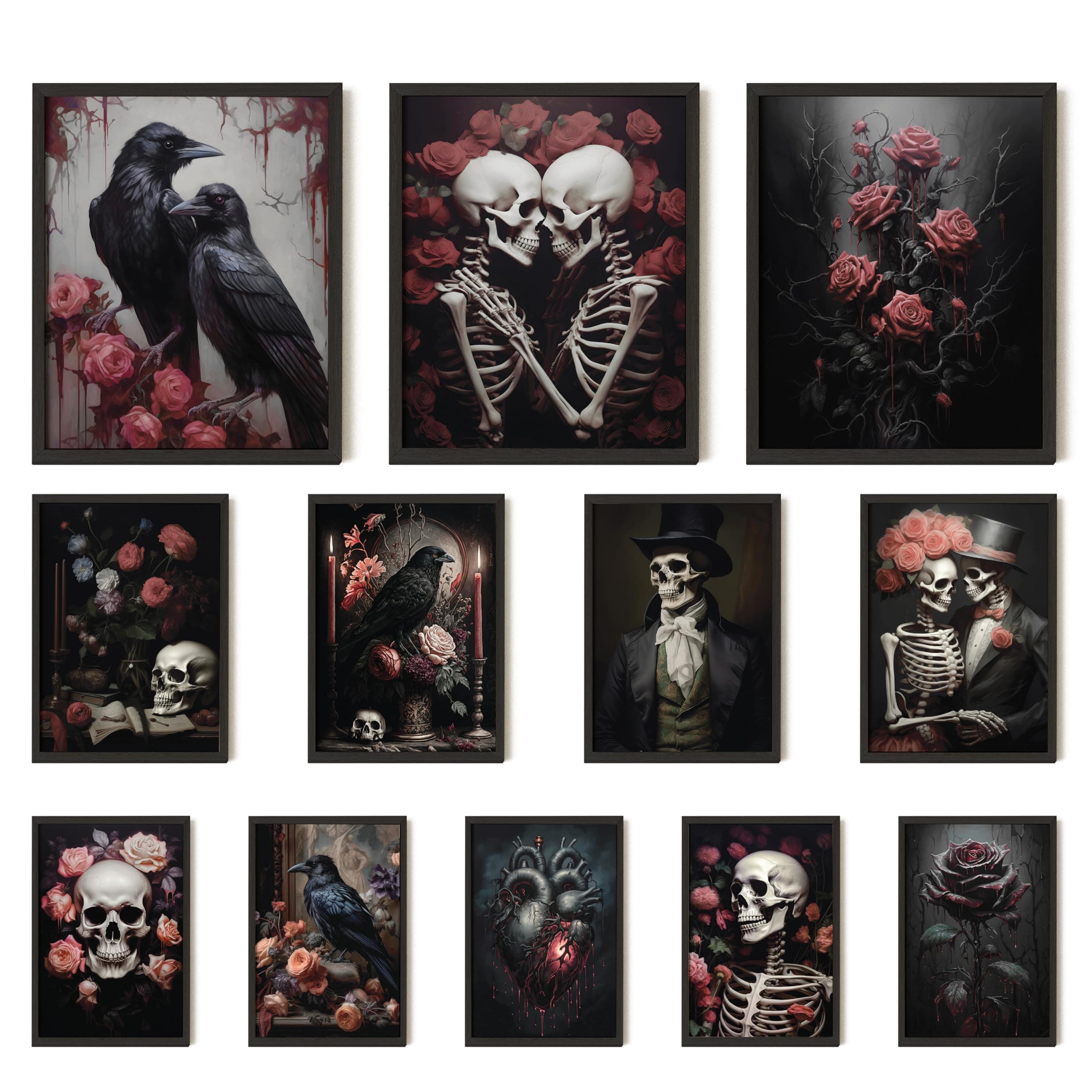97 Decor Romantic Gothic Wall Art - Goth Wall Decor Aesthetic, Floral Gothic Decoration For Bedroom, Goth Wall Art Prints, Dark Raven Skull Poster, Moody Halloween Pictures for Home (8x10 Unframed)