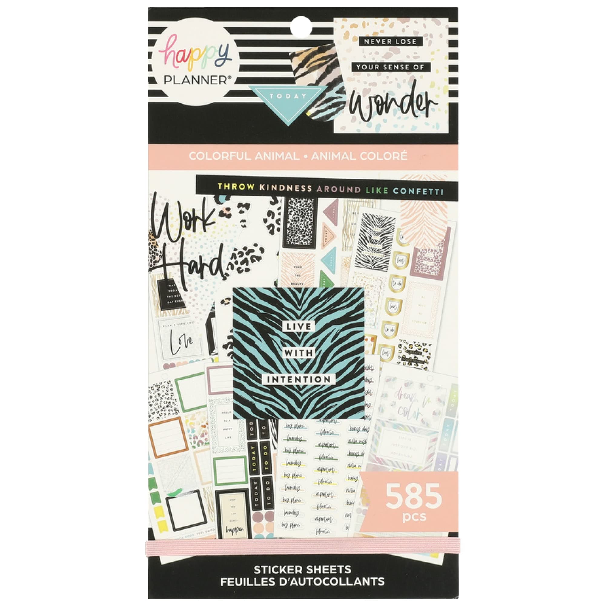 Happy Planner Sticker Pack for Journals and Diary Planners, Multicoloured Scrapbook Accessories, Aesthetic Planner Stickers, Colourful Animal Theme, Classic Size, 30 Sheets, 585 Total Stickers