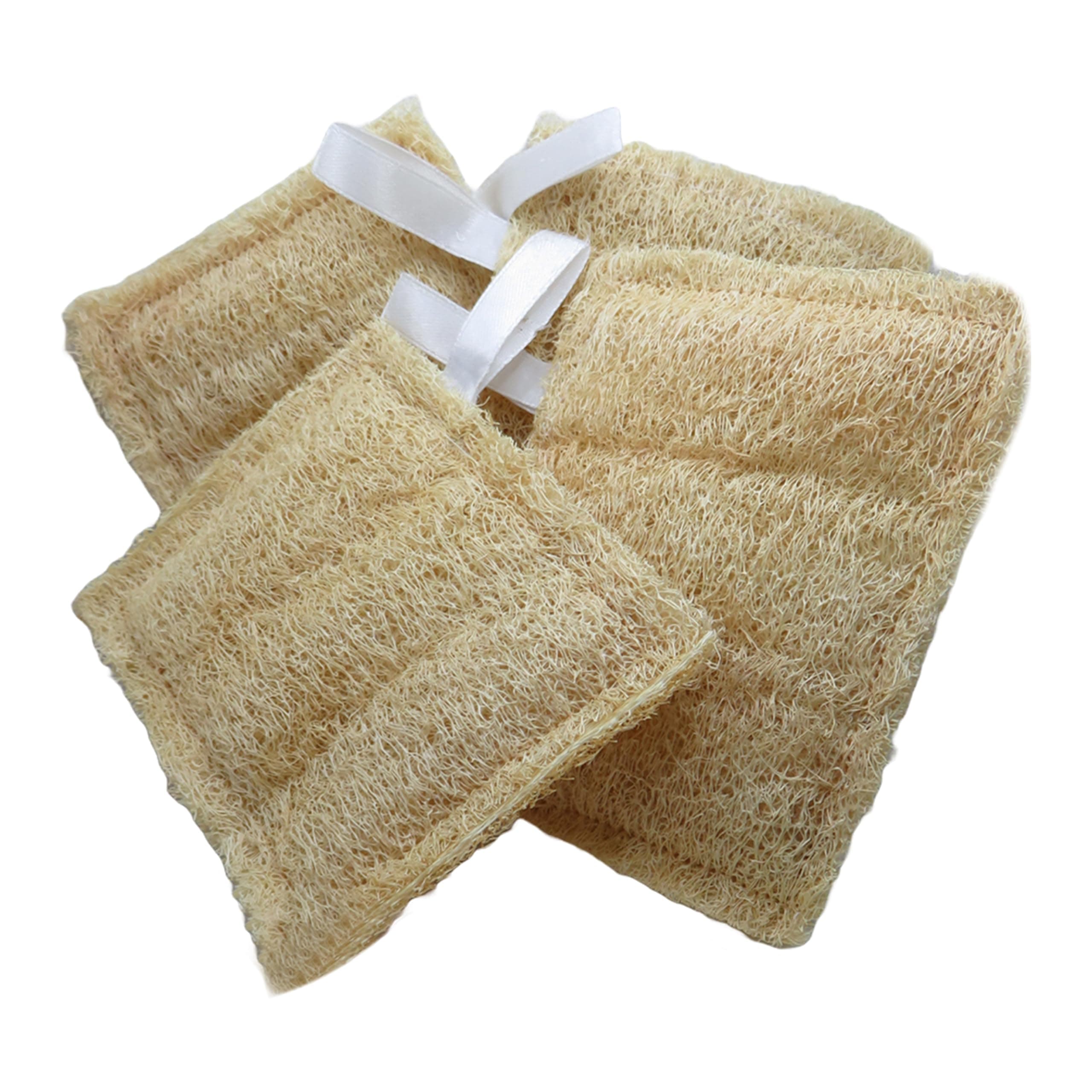 Natural Bath Loofah Sponge (4 Luxury Rectangular Pack) | Soft Exfoliating Body Scrubber for Shower | Plant-Based Loofah Pad for Gentle Daily Exfoliation & Deep Cleansing