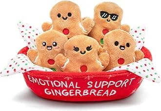 Emotional Support Gingerbread by Relatable, Stuffed Animals, Great Gingerbread Man Gifts, Funny, 5 Gingerbread Plushies with Carrying Basket, Soft Toy for Kids and Adults