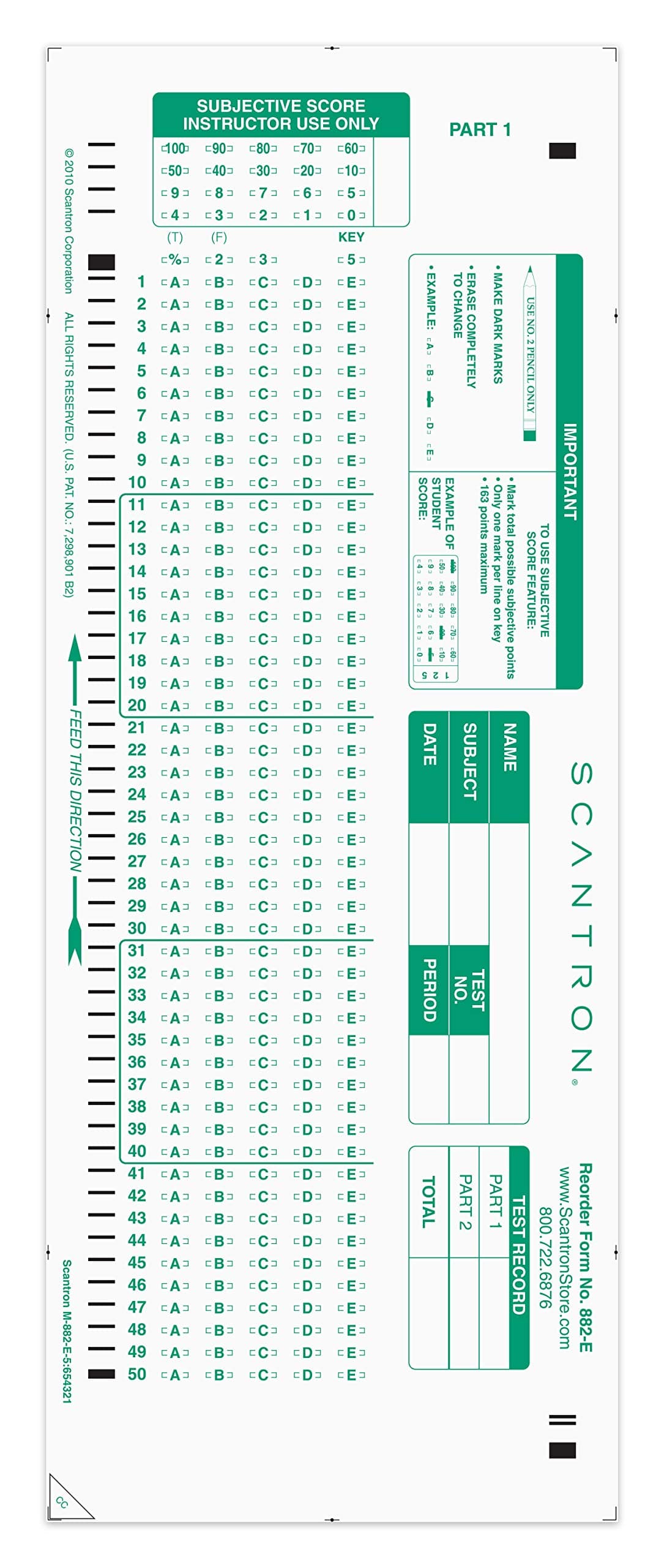Genuine Scantron 882-E Answer Sheet (50 Pack) The ONLY Scantron Certified Forms