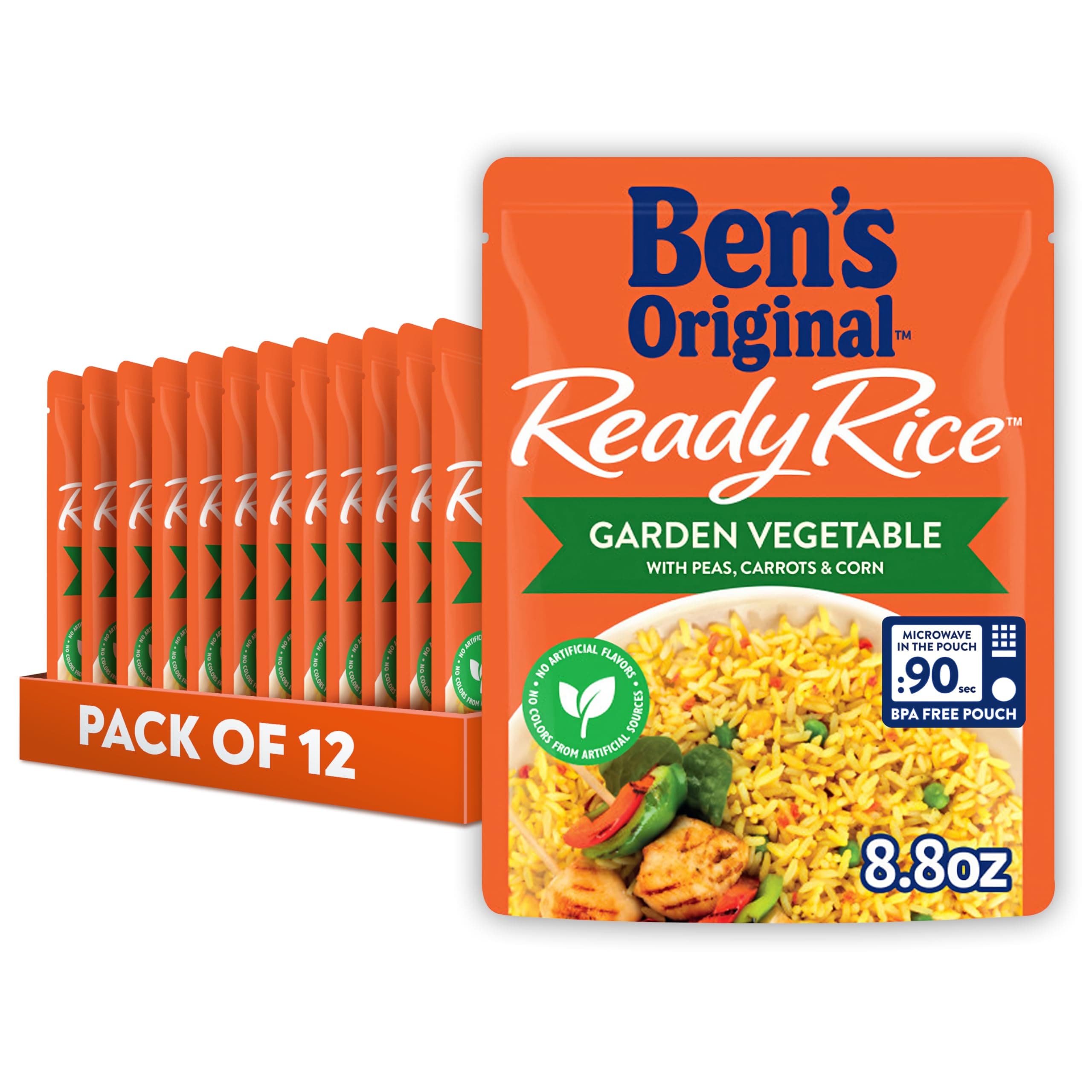 Ready Rice Garden Vegetable Flavored Rice, Easy Dinner Side, 8.8 oz Pouch (Pack of 12)