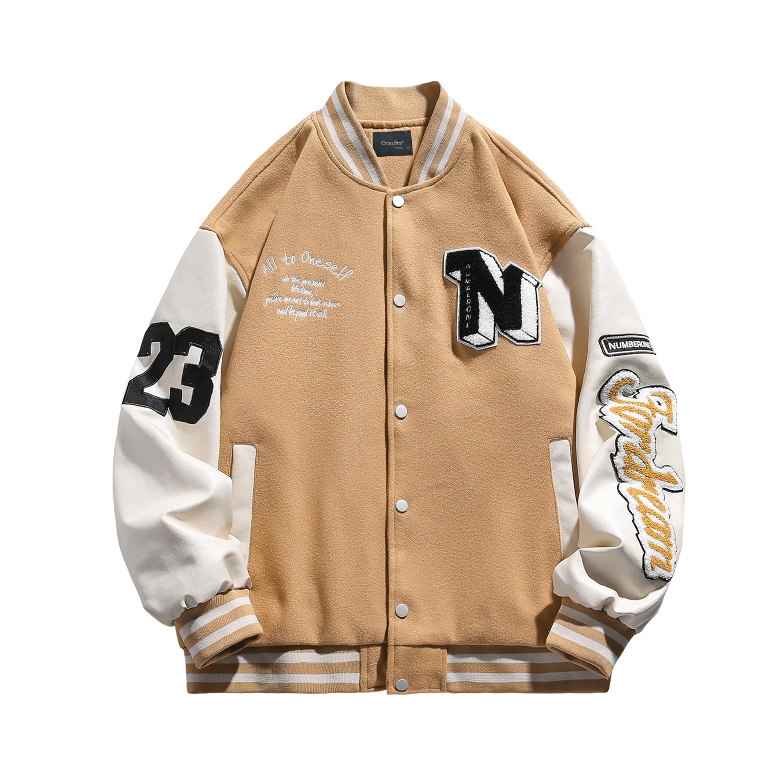 Mens Varsity Letterman Jackets: Vintage Streetwear Baseball Bomber Jacket for Men Women Casual Leather Sleeves Coat