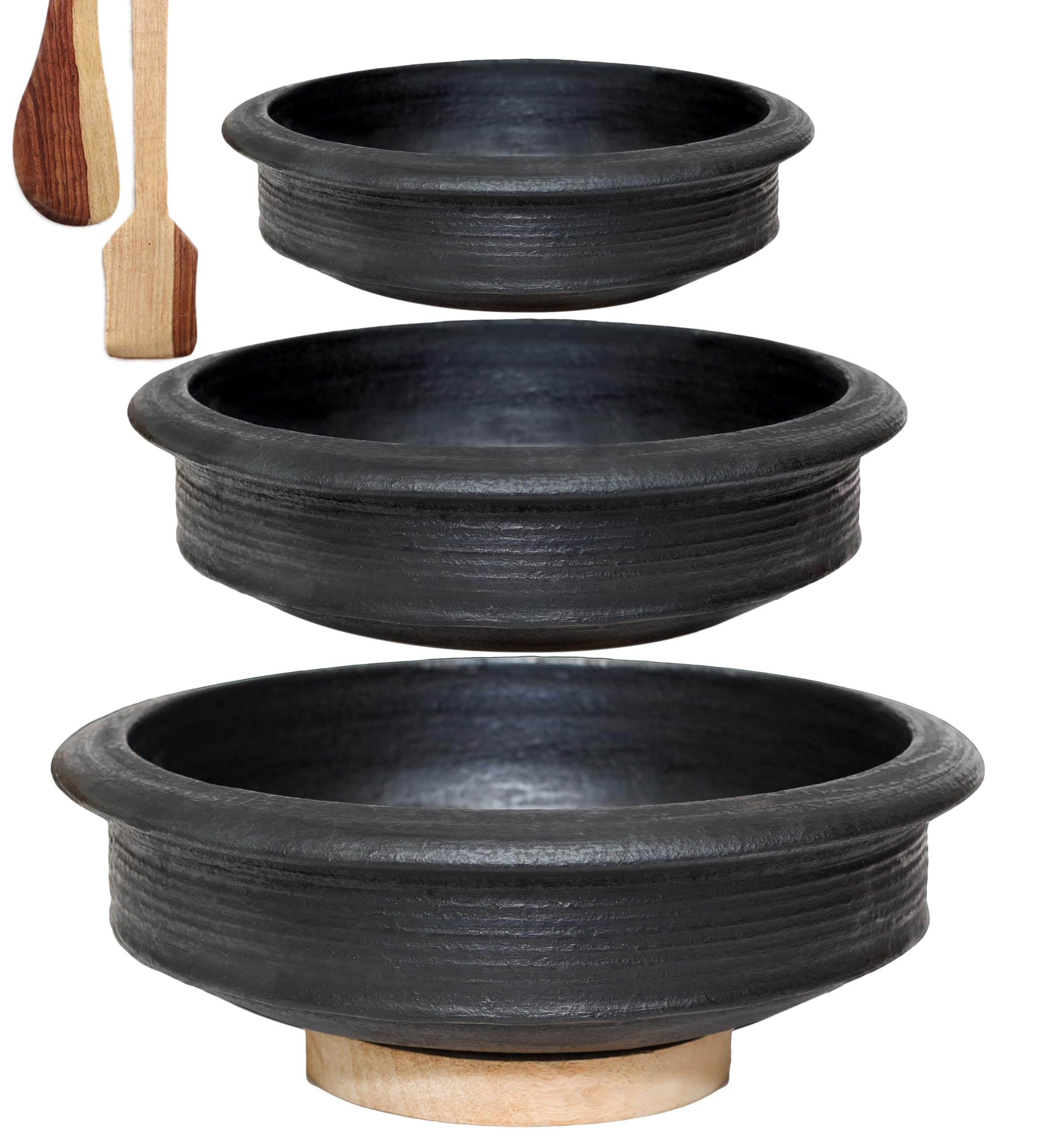 Deep Burned Clay Pot/Earthen/Mud/Mitti Handi for Cooking and serving Combo 1, 2 & 3 Liter