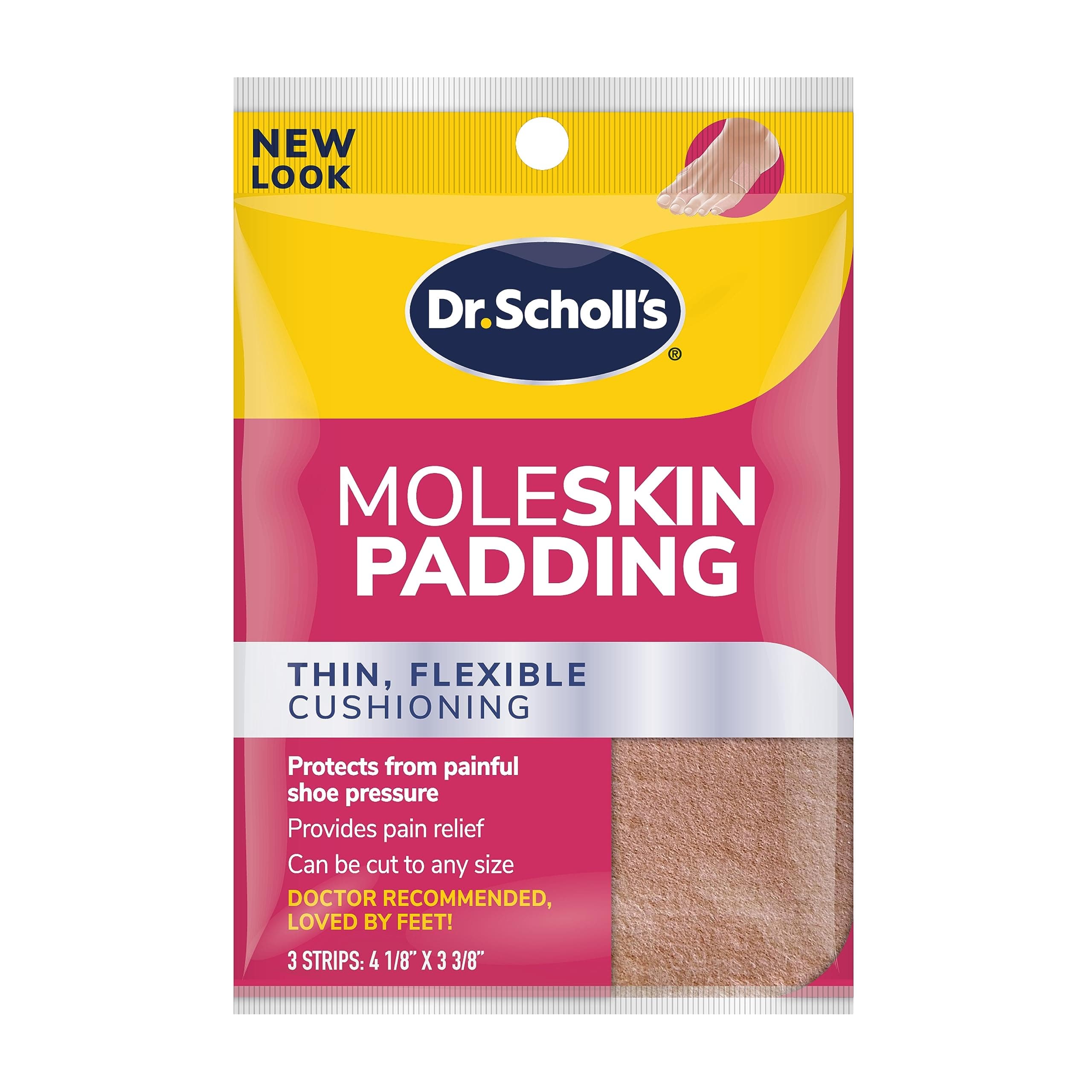 Dr. Scholl's Moleskin Padding, 3 Strips, Can Be Cut to Any Size