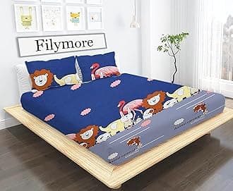 Filymore Kids Bed Sheet for Double Bed Made with Microfiber 240 TC Bedsheet Wrinkle Free Soft | Animal Carnival for Kids Double Size (90x90 Inches/Boys Girls Room)(Blue)