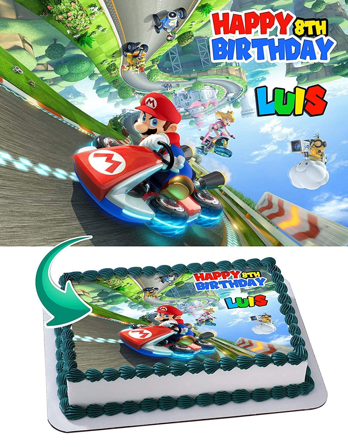 Cakecery Mario Kart 8 Deluxe Edible Cake Image Topper Personalized Birthday Cake Banner 1/4 Sheet