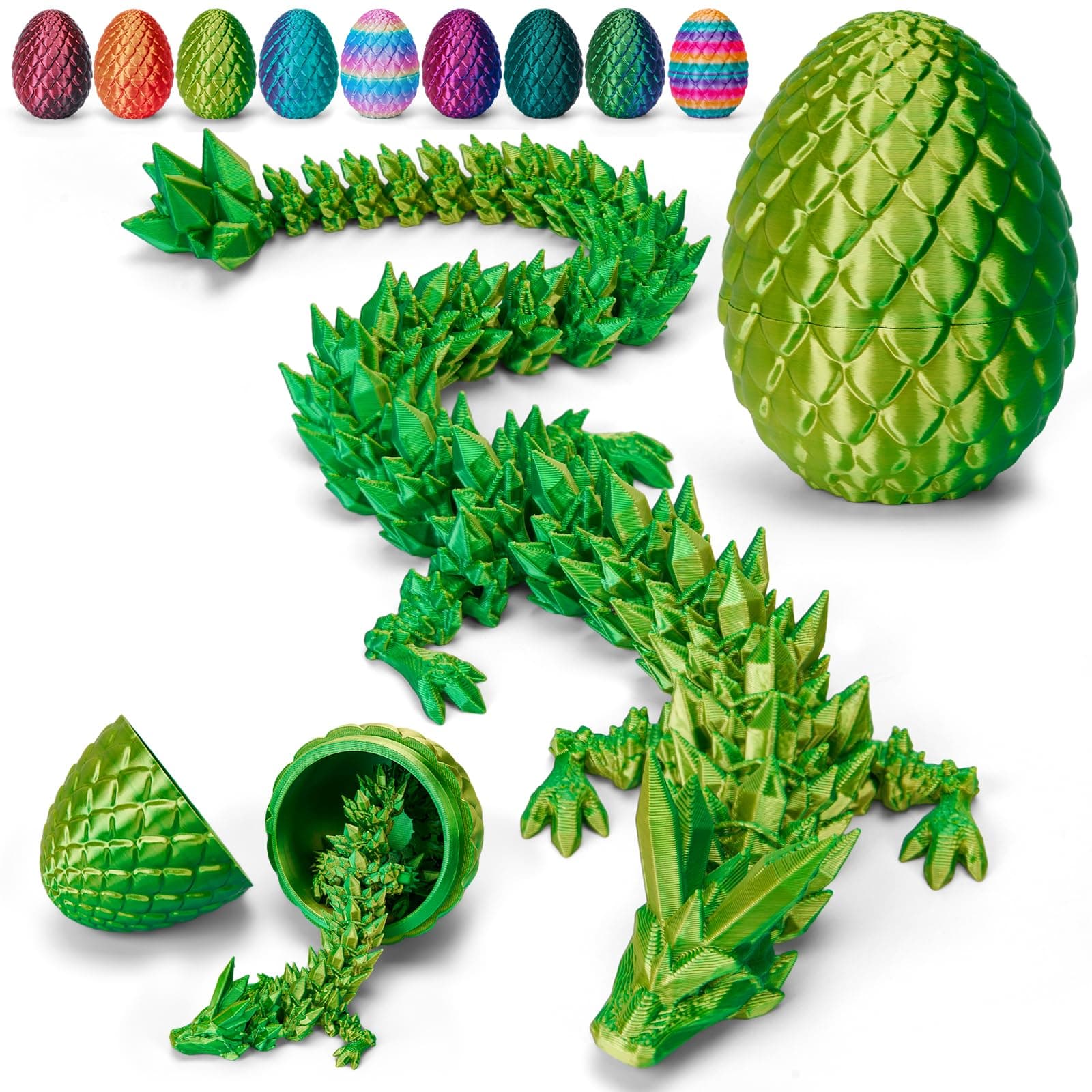 12" 3D Printed Dragon Egg, Easter Basket Stuffers for Kids, Large Prefilled Easter Eggs, Stuffed Egg Hunt Fillers with Easter Toys, 3D Printer Animals Fidget Toys for Boys Teen 5-7 4-6 8-12