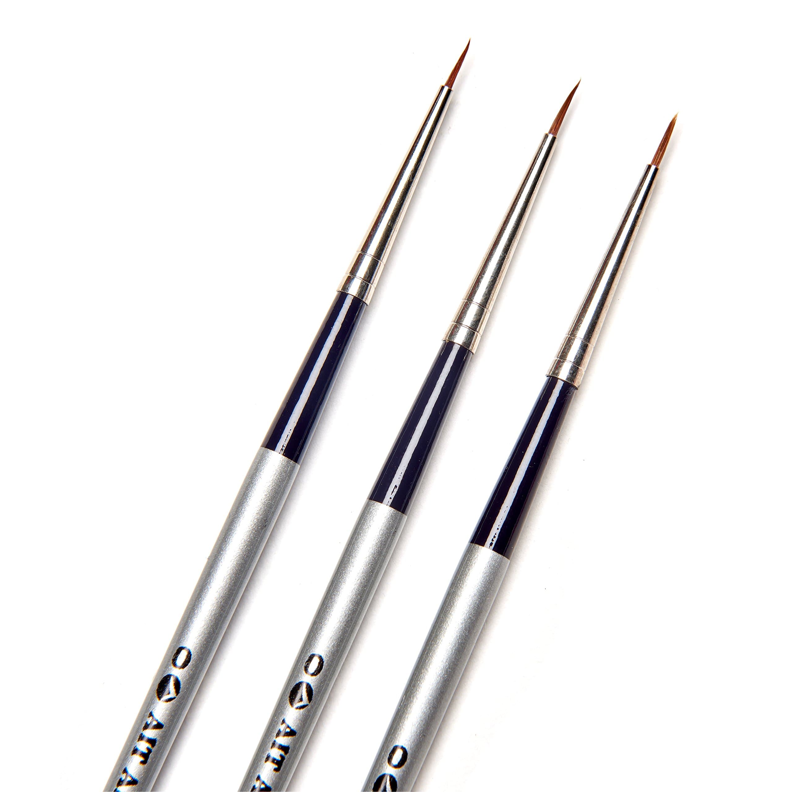 AIT Art Select Round Detail Paint Brushes, Size 0, Pack of 3, Pure Russian Red Sable, Handmade in Germany for Crafting Exquisite Details Using Oil, Acrylic, or Watercolors