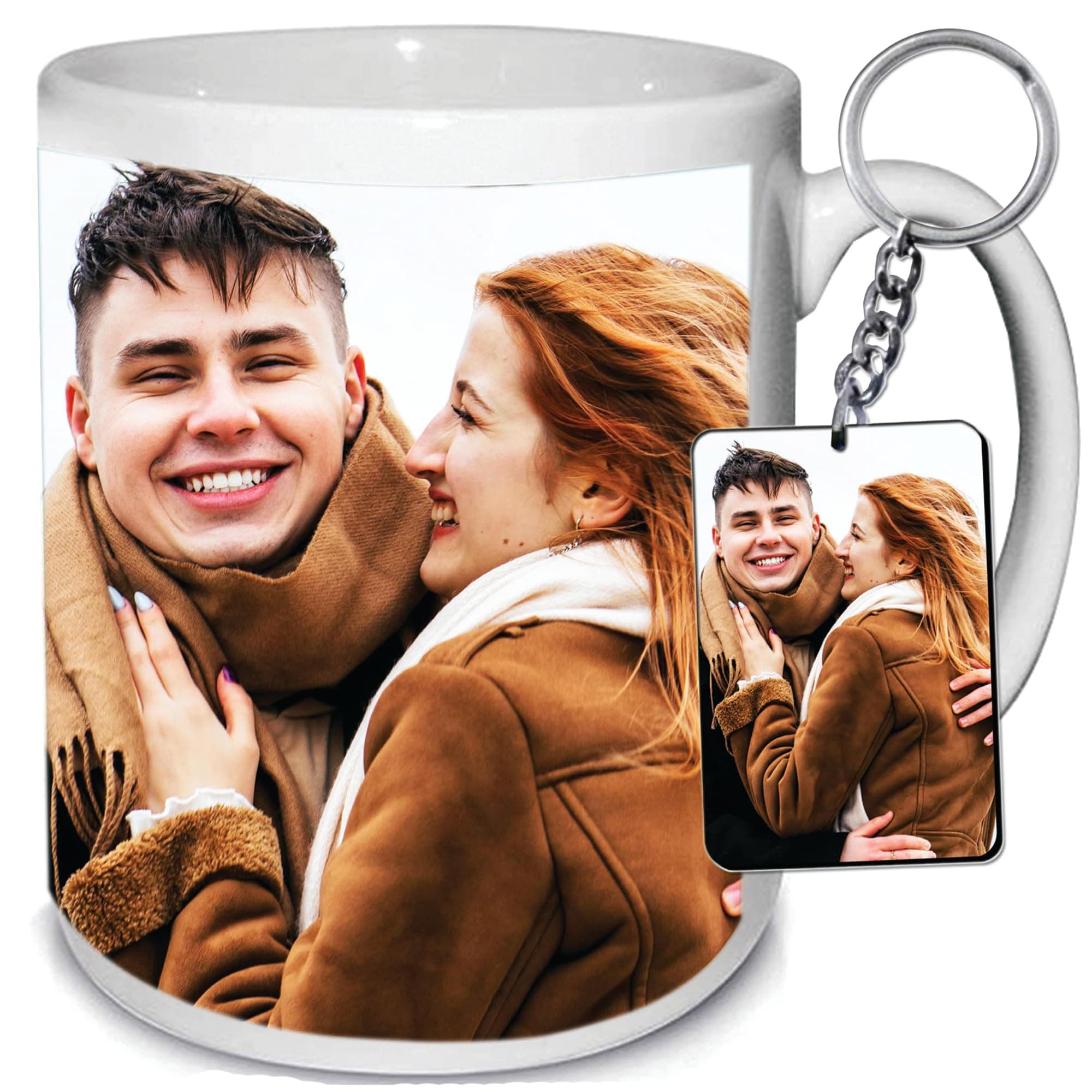 Customised/Personalized Photo Mug Ceramic White Coffee Mugs 325 ML Gifts for Birthday, Anniversary, Brother, Sister with Free Wooden Keychain/Keyring