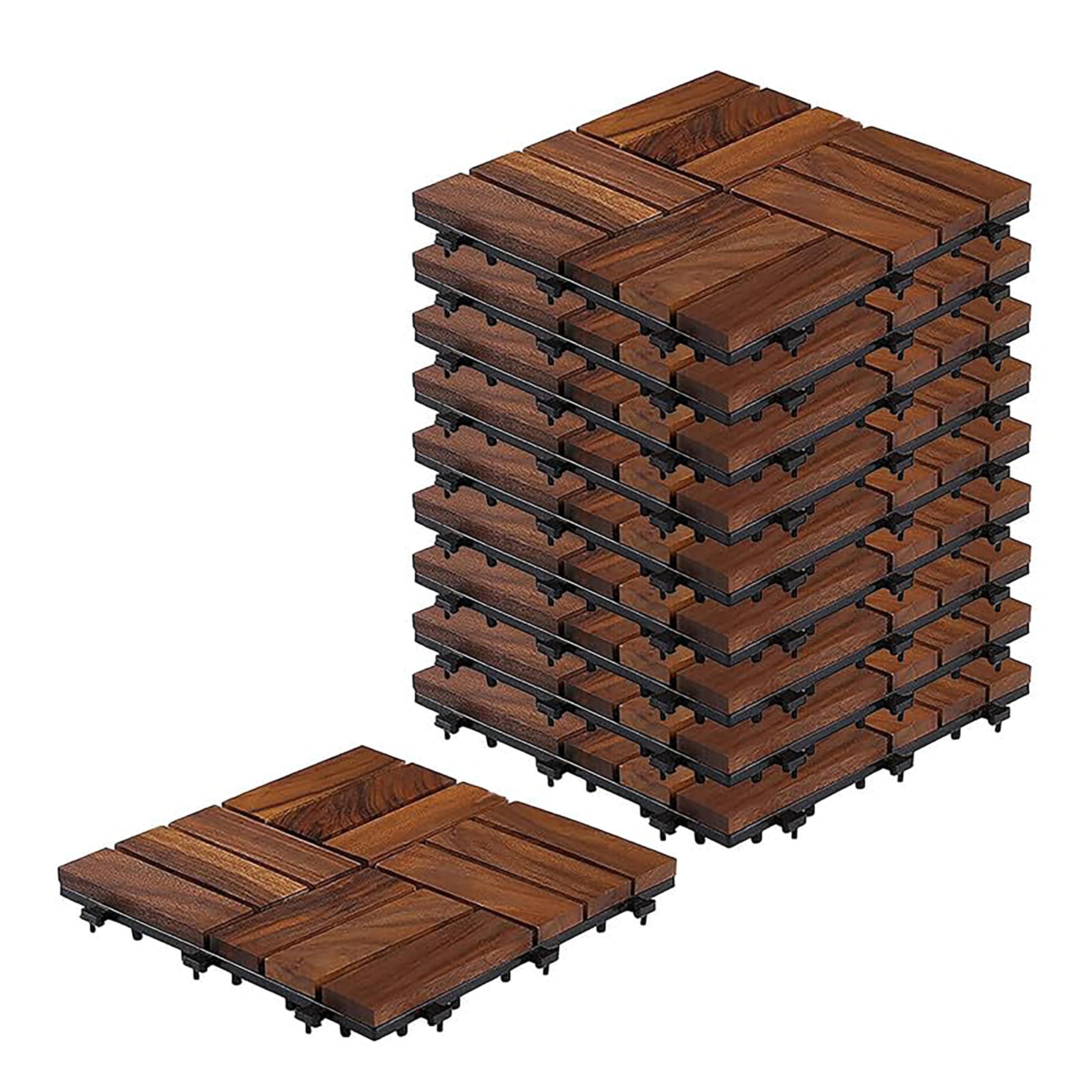 Sharpex Deck Tiles with Interlocking | 10 Piece Walnut Wood Floor Decking Water Resistant Tile for Balcony, Terrace, Garden | Quick Flooring Solution for Indoor/Outdoor (Dark Brown, 10 Piece)