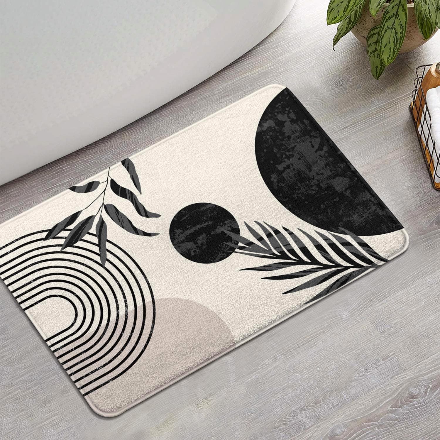 Bathroom Rugs Black and White Boho Bath Mat, Small Cute Bath Mat Non-Slip Soft Washable Bathmat Shower Rug for Bathtub Boho Decor
