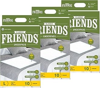 Friends Classic Large Disposable Underpads for Adults (60x90 cm) | 30 Count | Highly Absorbent | Unisex | Rash Protection | Converts Liquids to Gel | Cottony Soft | Anti-Bacterial & Leak-Proof