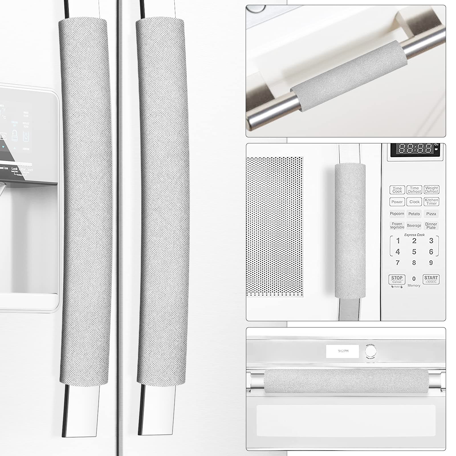 Refrigerator Door Handle Covers, Set of 5, Keep Your Kitchen Appliance Clean from Smudges, Drips, Food Stains, Oil, Handmade Decor Protector for Fridge, Ovens, Dishwashers (Light Grey)