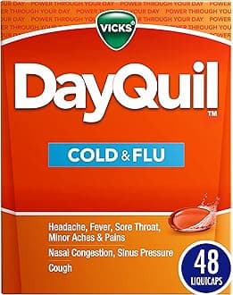 DayQuil Cold & Flu Medicine, Non-Drowsy Powerful Multi-Symptom Daytime Relief for Headache, Fever, Sore Throat, Minor Aches and Pains, Nasal Congestion, Sinus Pressure and Cough, 48 Liquicaps