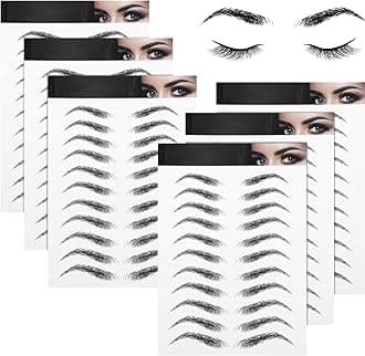 Blulu 6 Sheets 4d Hair-like Waterproof Eyebrow Tattoos Stickers Transfers Temporary Brow Tattoo Peel off Grooming Shaping Sticker in Arch Style, 66 Pairs Black(High Arch Eyebrow)