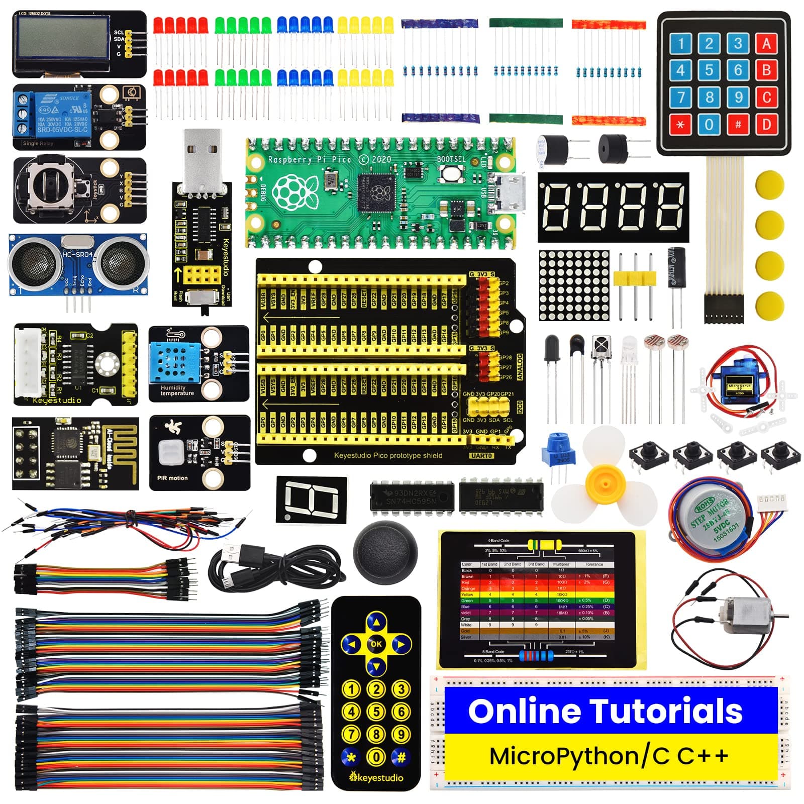 KEYESTUDIO Raspberry Pi PICO Starter Kit, 33 Courses MicroPython C++, WiFi Wireless Control, Support Building Blocks, One-Stop Learning Electronics and Programming for Raspberry Pi Beginners