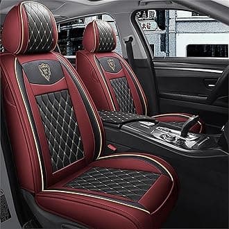 Car Seat Covers Full Set, Super Luxurious Heavy Universal Duty Waterproof Leather Automotive Vehicle Cover for Cars SUV Pick-up Truck, Non-Slip Seat Pink Car Accessories (Full Set/Wine Red)