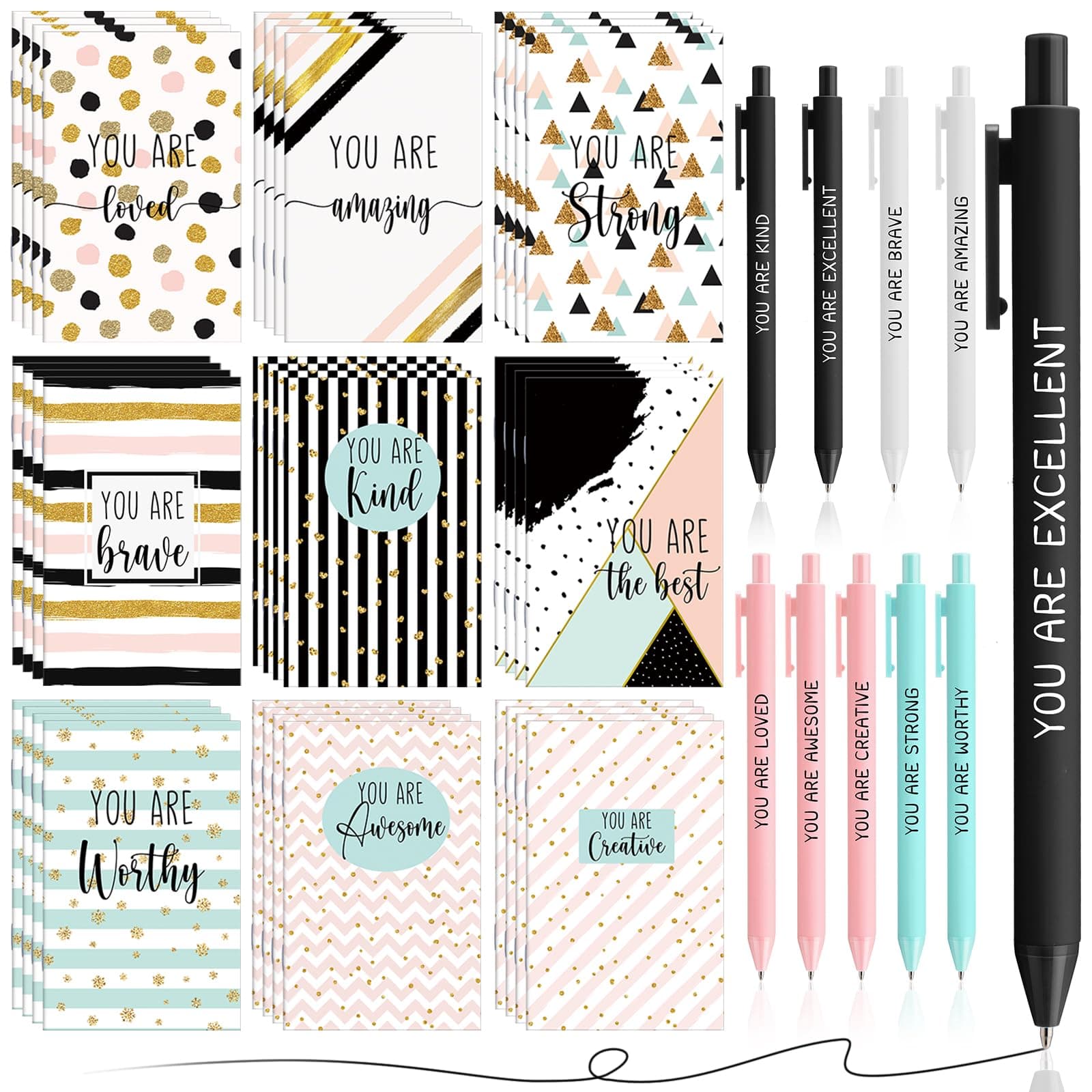 36 Sets Inspirational Gift Mini Notepads Bulk Back to School Students Gift Motivational Quote Ballpoint Pens Operation Christmas Gift Notebooks End of School Year Gift for Teacher