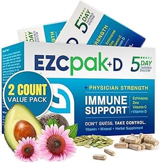 EZC Pak 5-Day Immune System Booster with Echinacea, Vitamin C, Zinc & Vitamin D - Tapered Immune Support Supplement for Adults - Supports Immunity, Easy Travel-Size Supplement Pack - (Pack of 2)