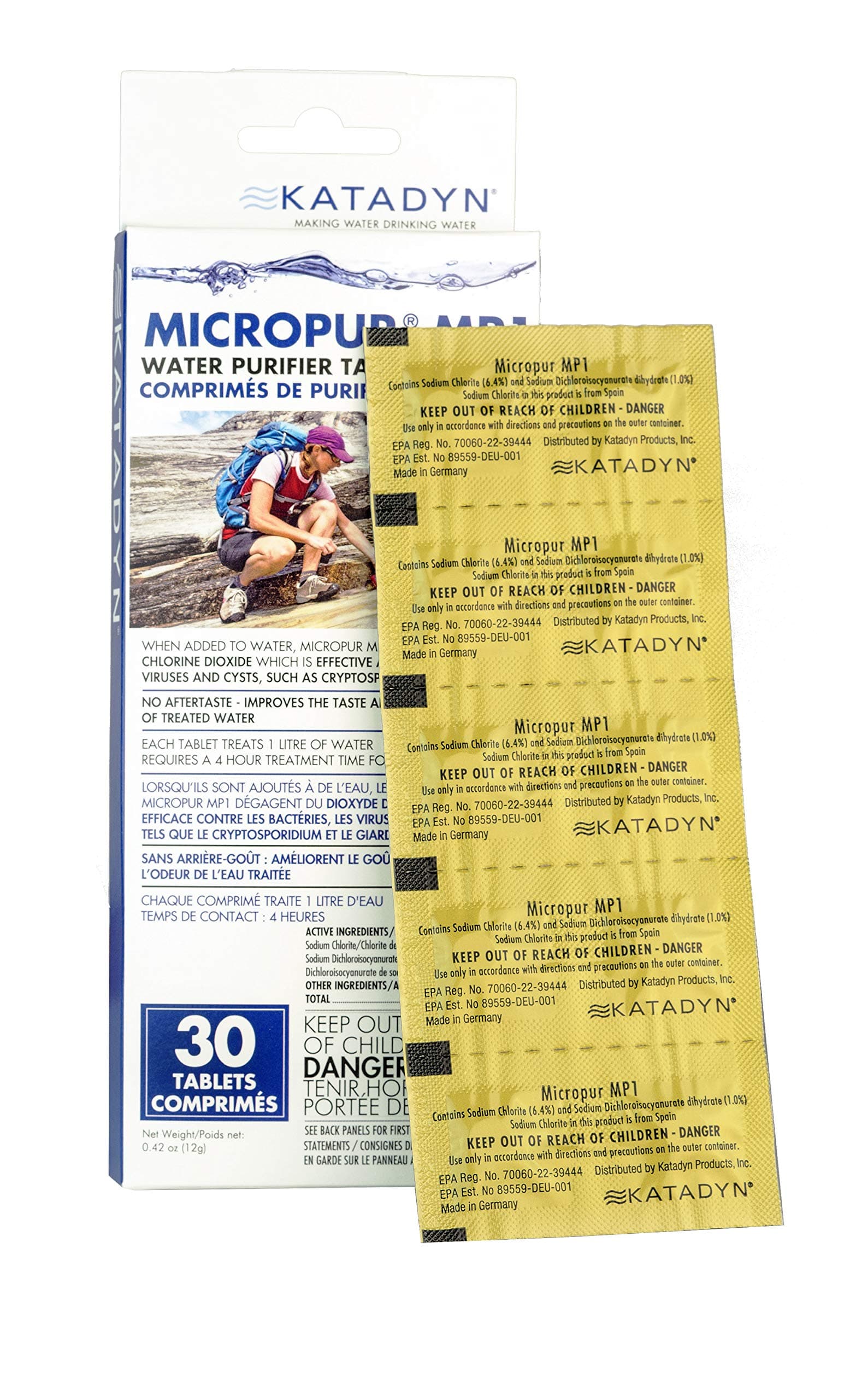 Micropur MP1, 30 Pack, Drinking Water Purification Tablets for Camping, Backpacking, Hiking, International Travel, Fishing, Hunting, Emergency Situations