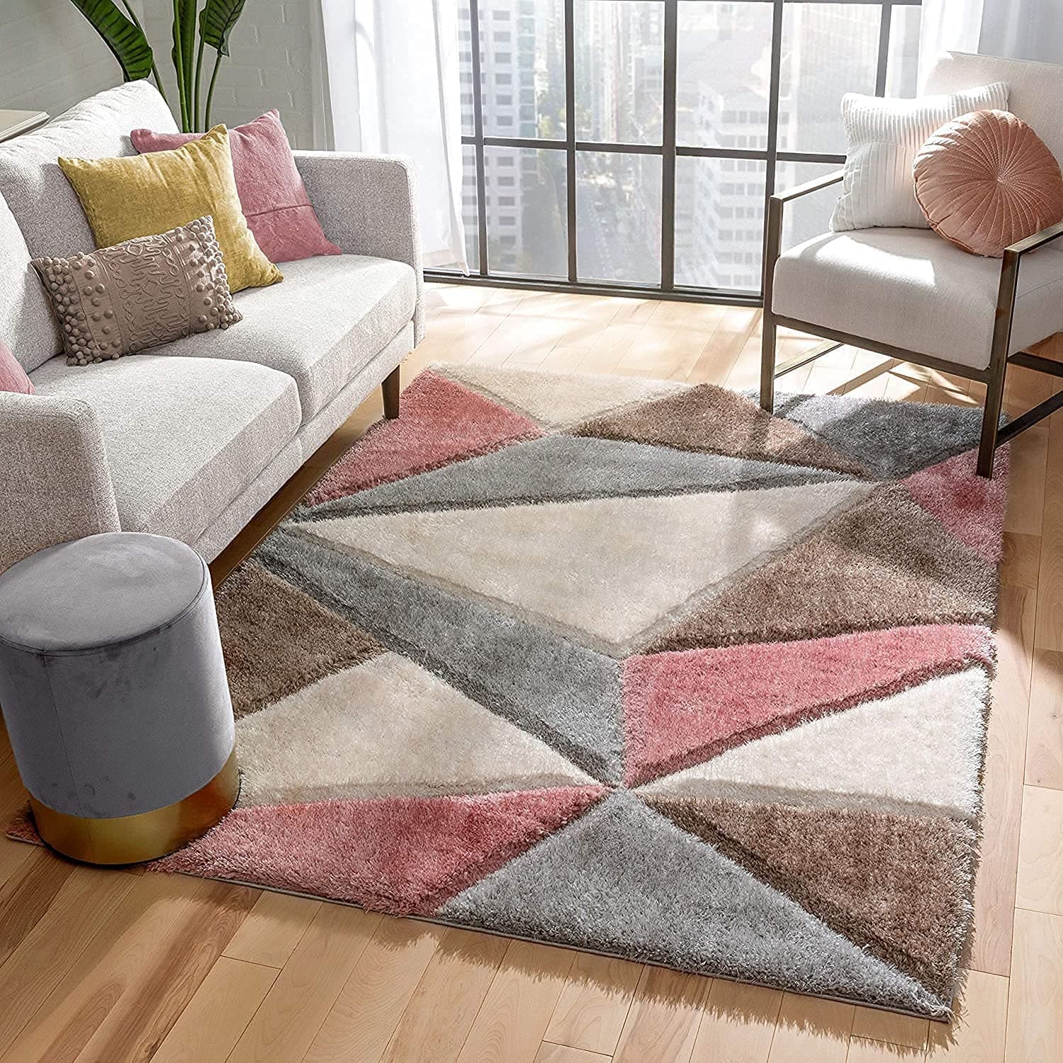 Modern Geometric 3D Textured Thick And Soft Shaggy Rectangular Rug & Carpet Mat (9X12 Feet - Big Size, Color - Multi)