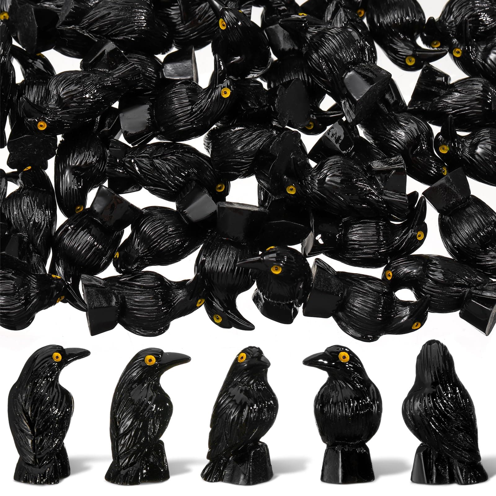 50 Pcs Miniature Crows Figurines Mini Resin Crows Figures Black Raven Summer Decor Tiny Resin Animals for Halloween Scene Decor