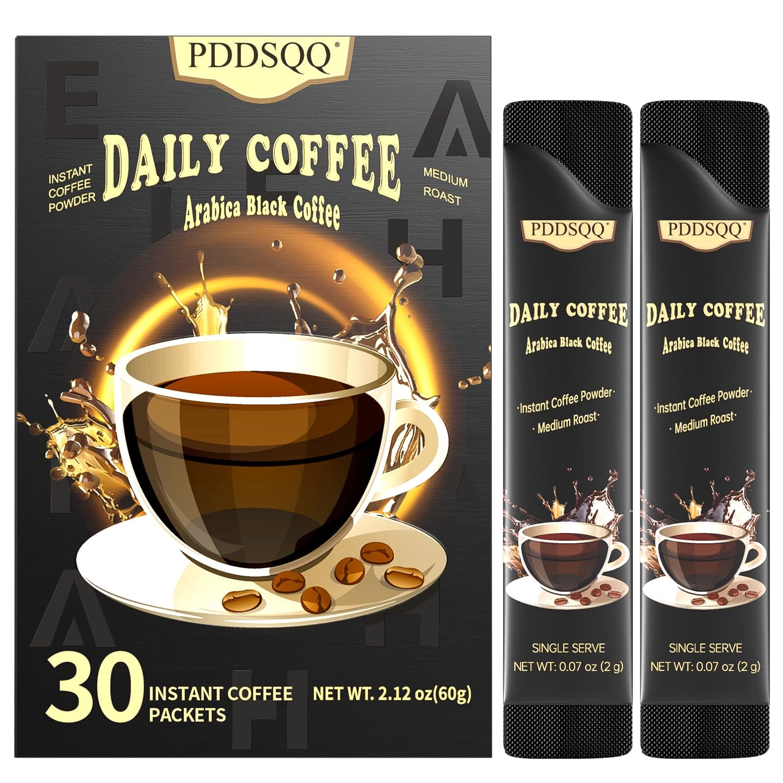 Instant Coffee Packets Single Serve Sticks 30 Sachets, Medium Roast Arabica Black Coffee Individual Packs for Camping Travel, Sugar Free Instant Hot/Iced Coffee Packs, Bulk Instant Coffee Singles