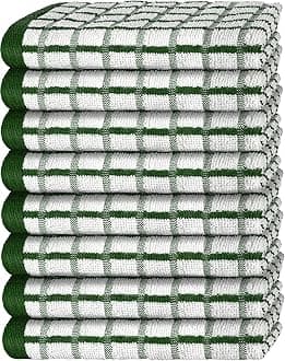 Premium Dish Towels for Kitchen, with Hanging Loop [8 Pack] Heavy Duty Absorbent 100% Cotton 410 GSM Terry Kitchen Towels, 16x26 (Green)