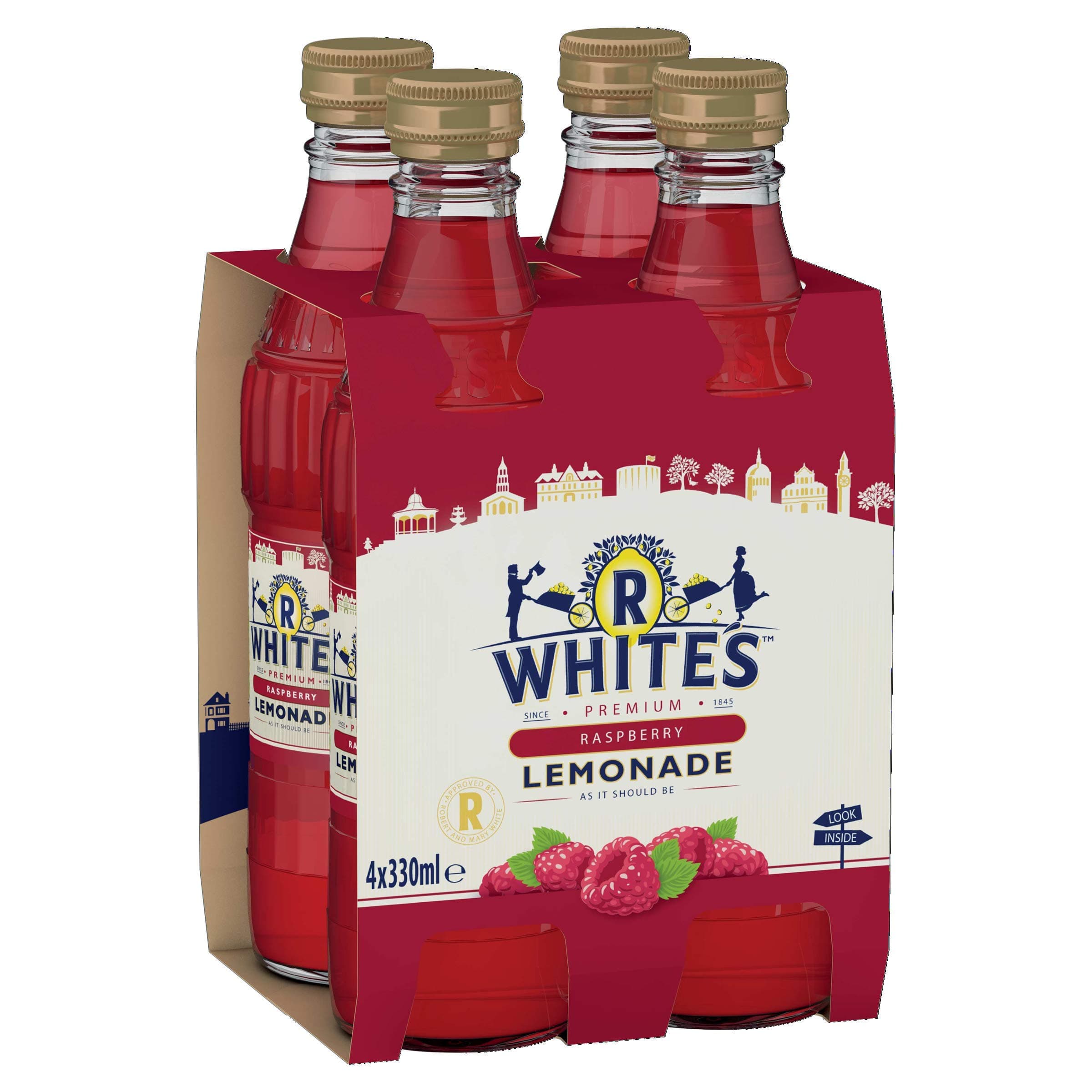 R Whites Premium Lemonade Raspberry Bottles, 4x330ml