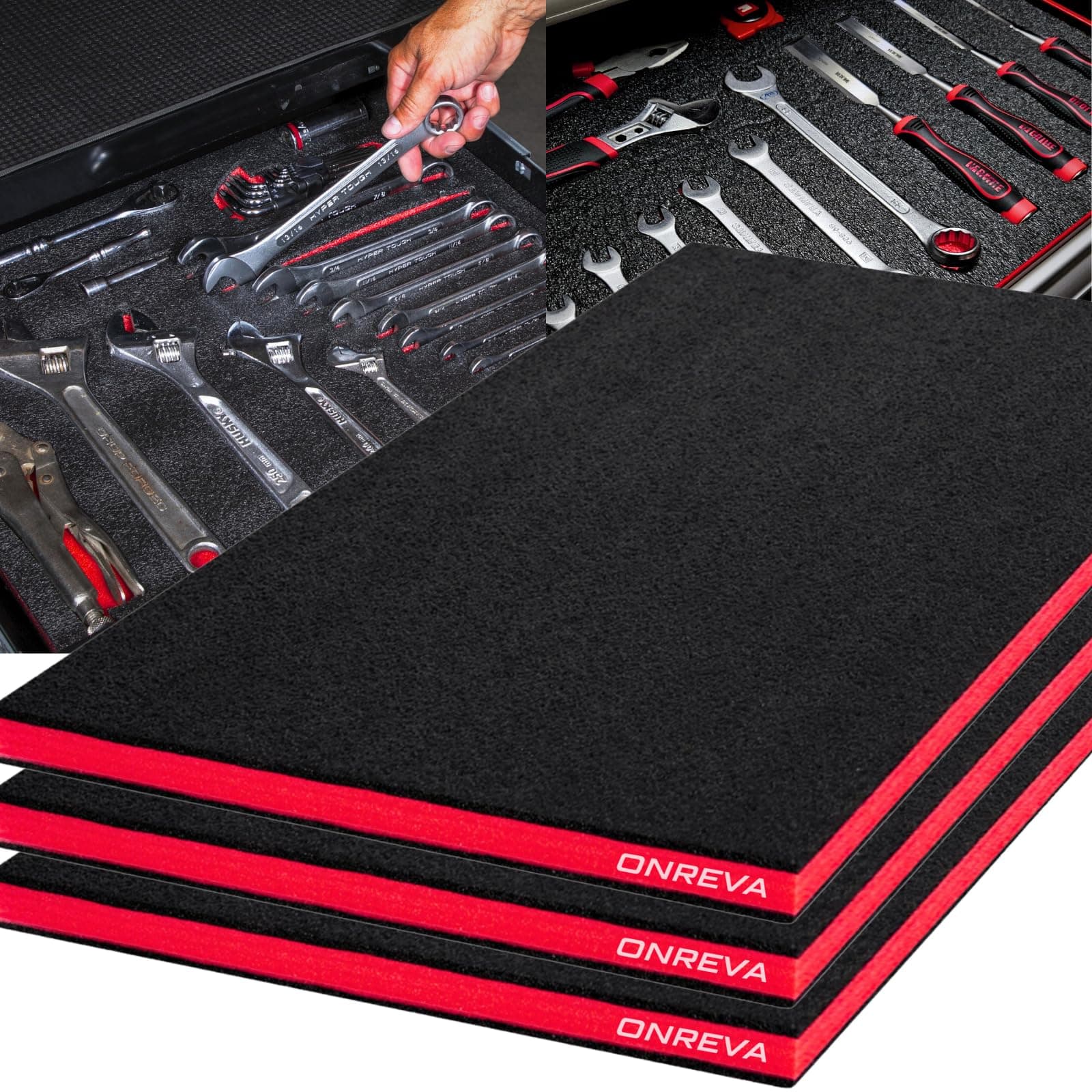 ONREVA Tool Box Liner, Professional Toolbox Drawer Liners 16 inch Wide x 16 ft Large, Rolling Tool Chest Liner Roll, Shelf Rubber Mat, Heavy Duty Nonslip Organizer Liner for Cabinet, Cart