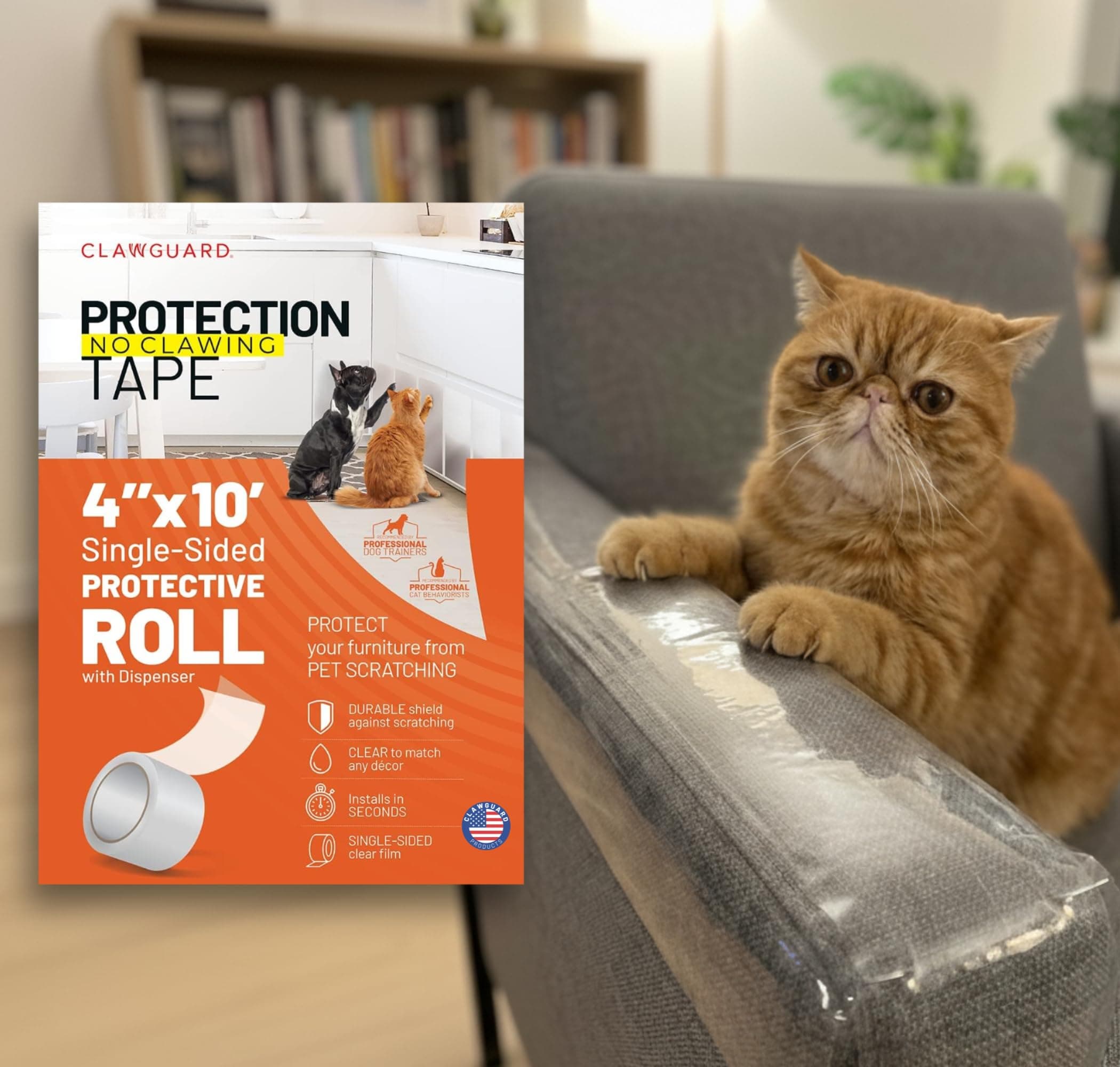 Protection Tape Roll – 4 in x 10 ft Single-Sided Scratch Barrier – Door Scratch Protector Dog & Cat – Couch Cat Scratch Protector