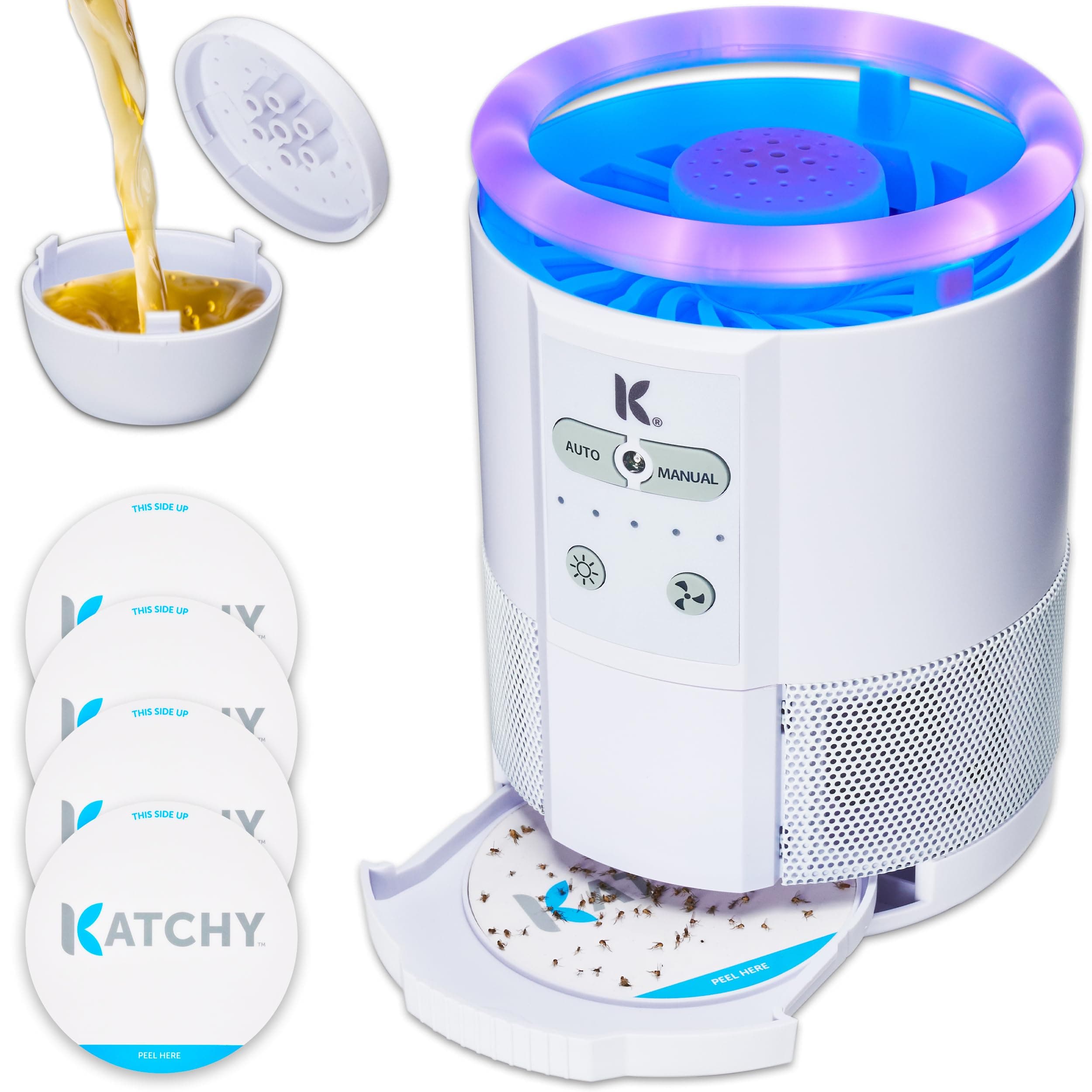 Katchy Duo – Indoor Fly Trap with Scent Pod – Day & Night Effective – Mosquito, Fruit Fly, Gnat & Small Moth Killer – Non-Zapper Trap with UV Bug Light & Fan Suction (White)