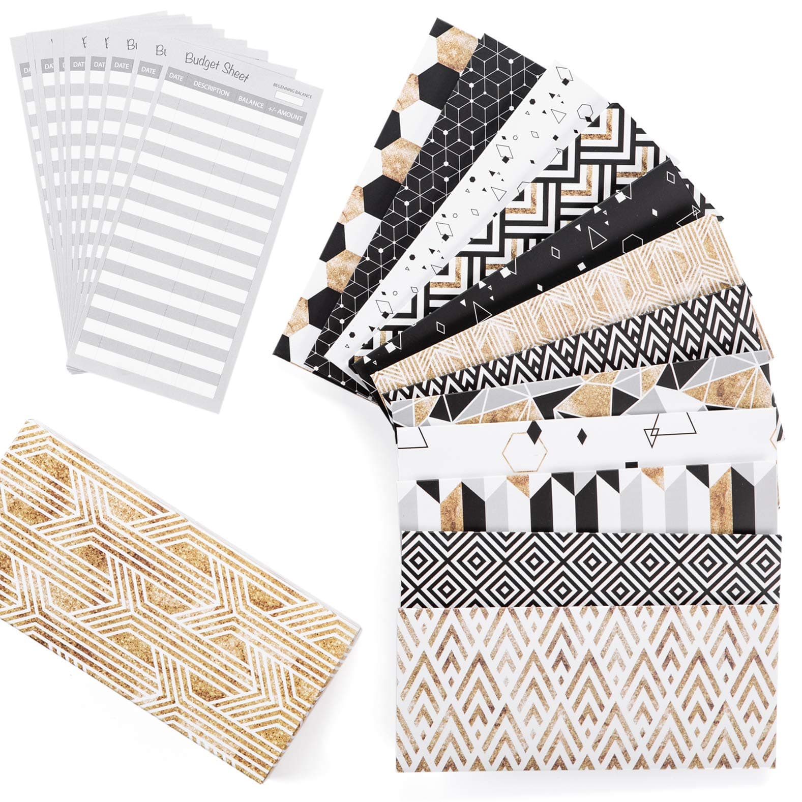 Laminated Cash Envelope System - Budget Envelopes - Cash Envelope System for Money Savings with Budget Sheets 12 Pack of Stylish and Reusable Envelopes with Hook and Loop Closure