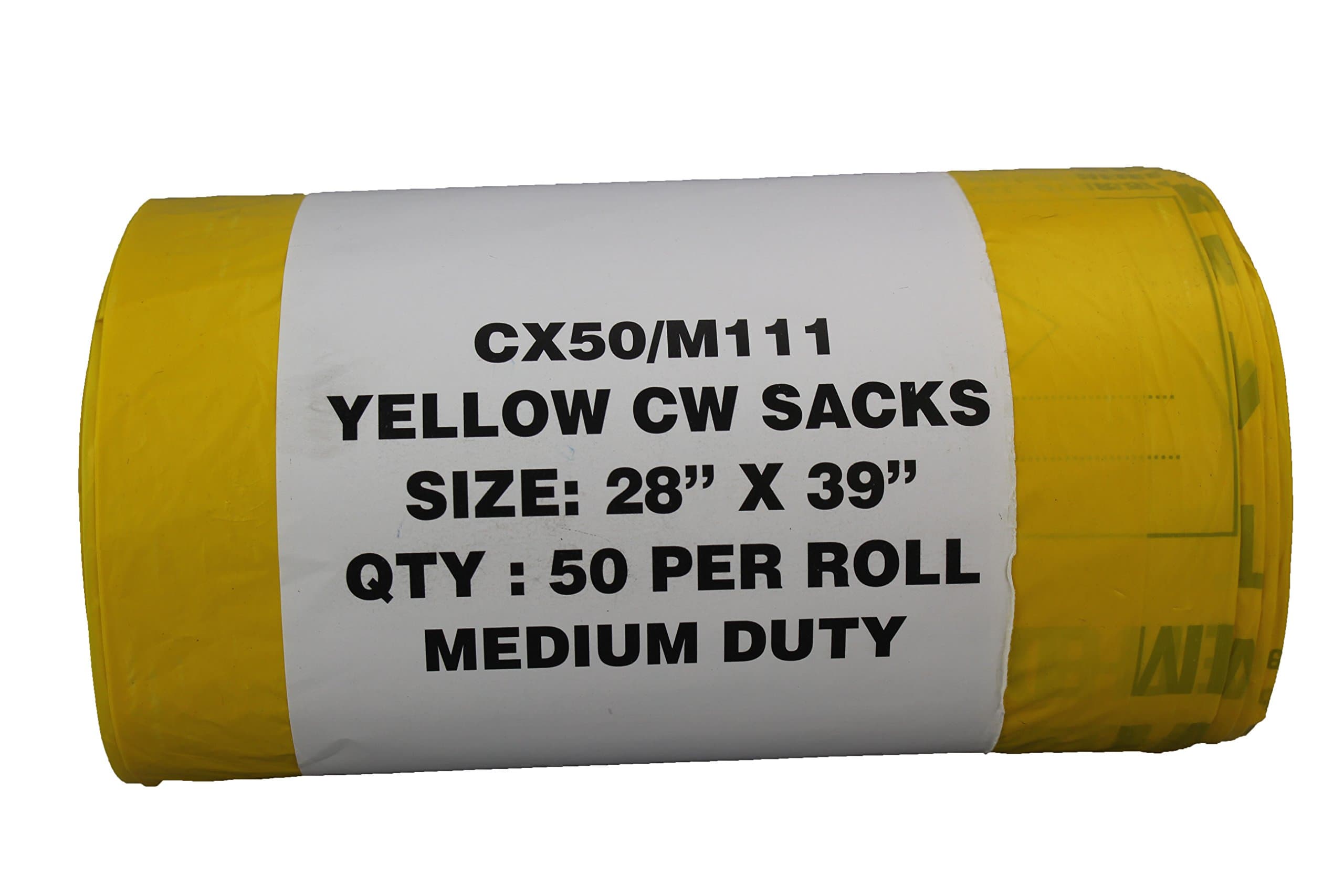 CX50/M111 Waste Sack Roll, Medium Duty, 90 L/5 kg, Yellow (Pack of 50)